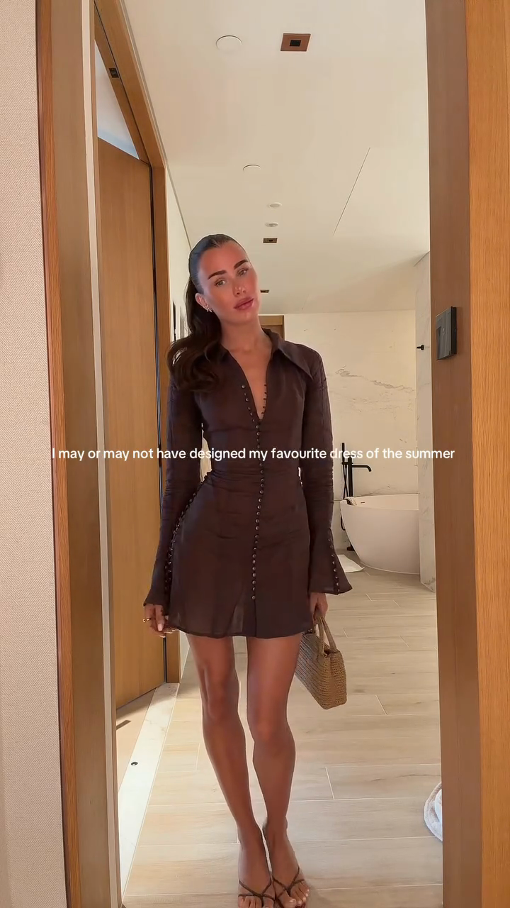 Chocolate brown tulle button mini dress