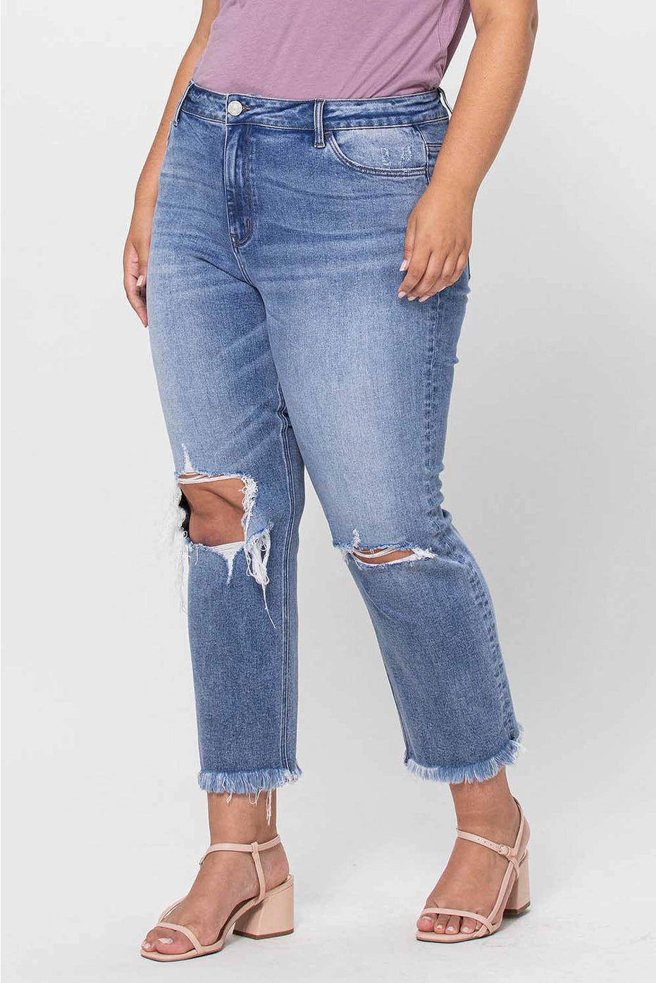 Plus Size High Rise Crop Slim Straight Jeans-Mesadic