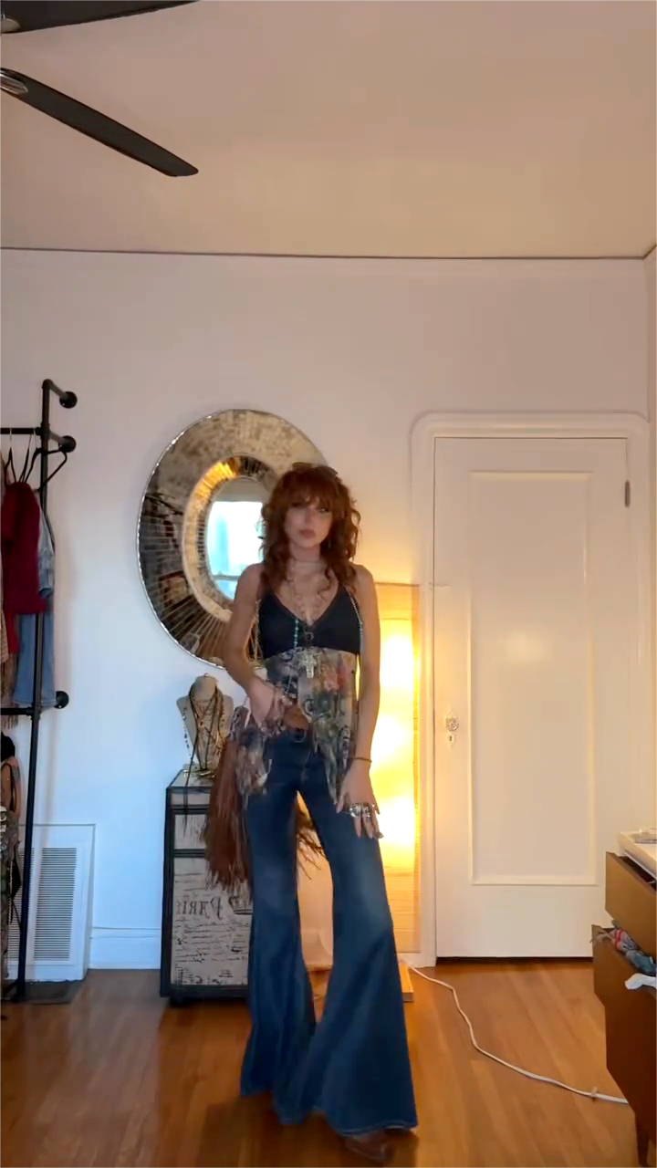 Dark denim and watercolor floral chiffon camisole-Trafni