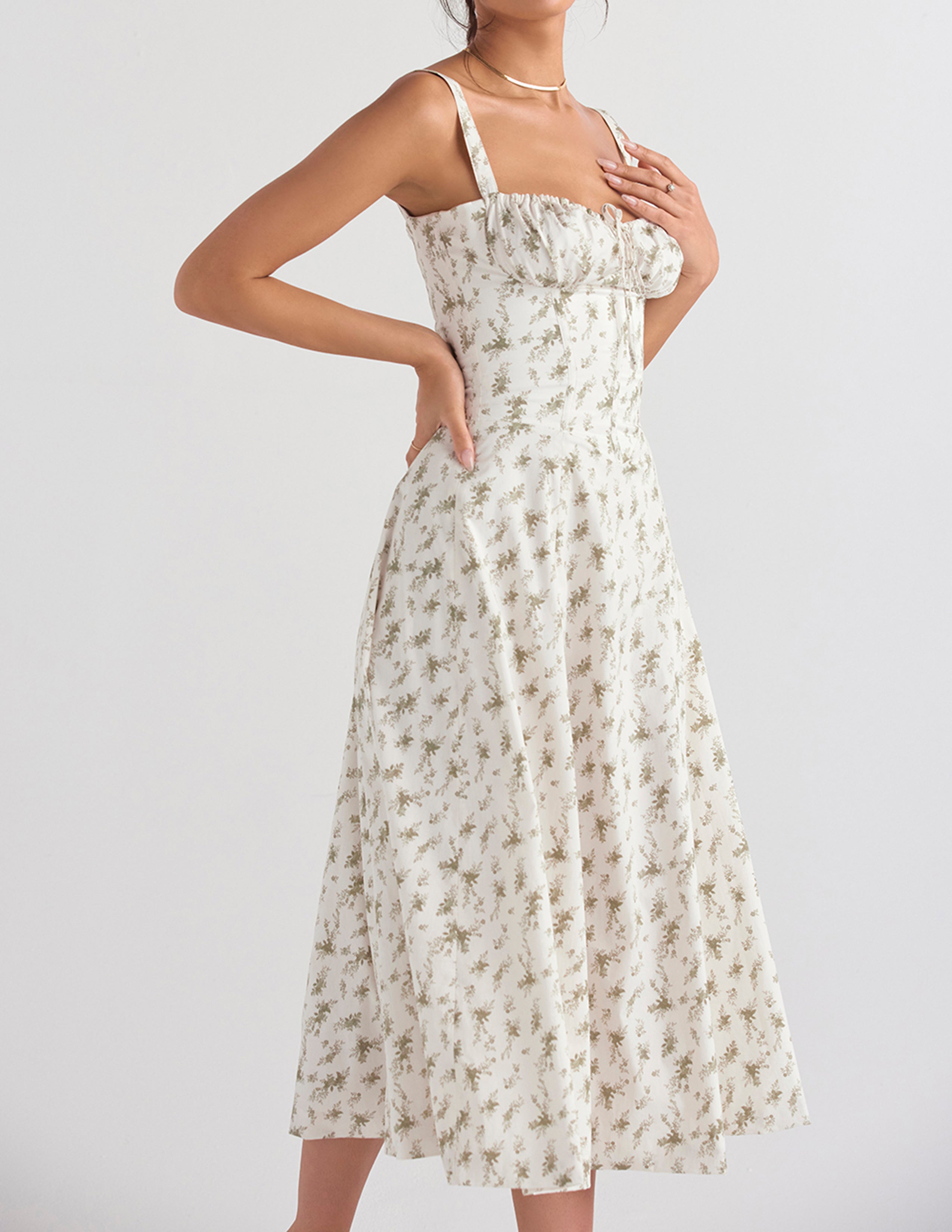 Rose Print Herringbone Slip Dress-CALLISTARI