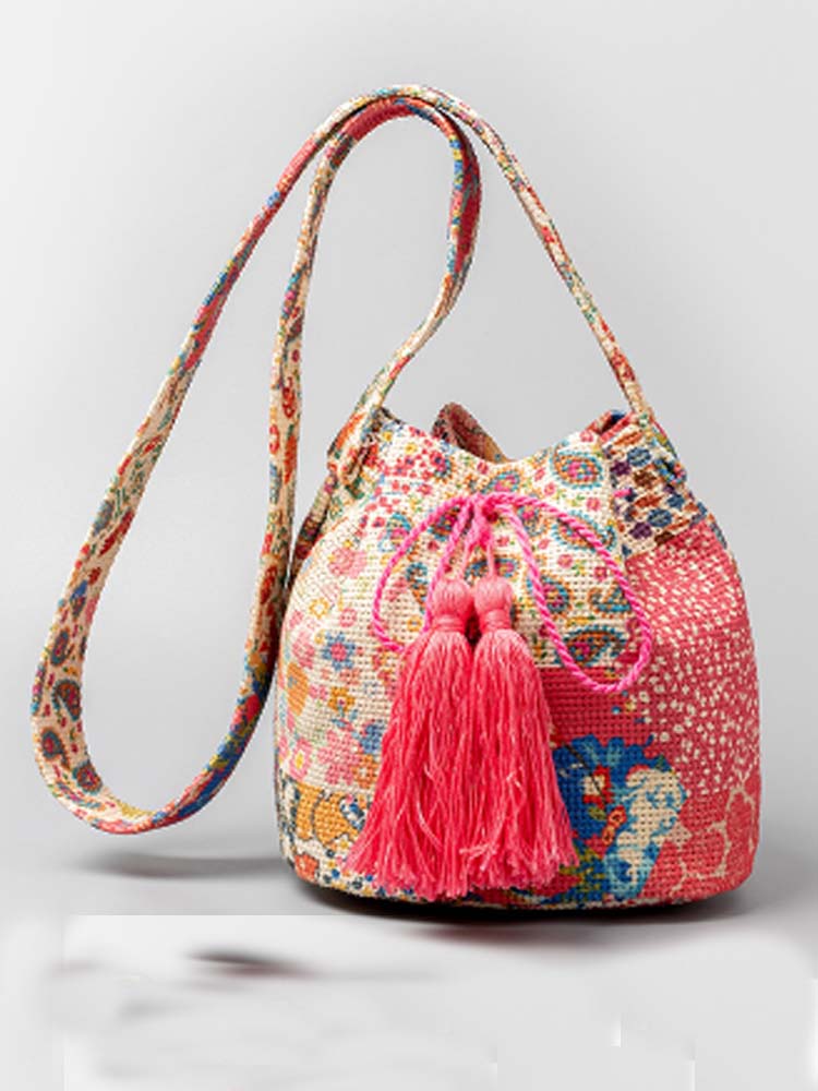 Printed Canvas Crossbody Barrel Bag-CALLISTARI