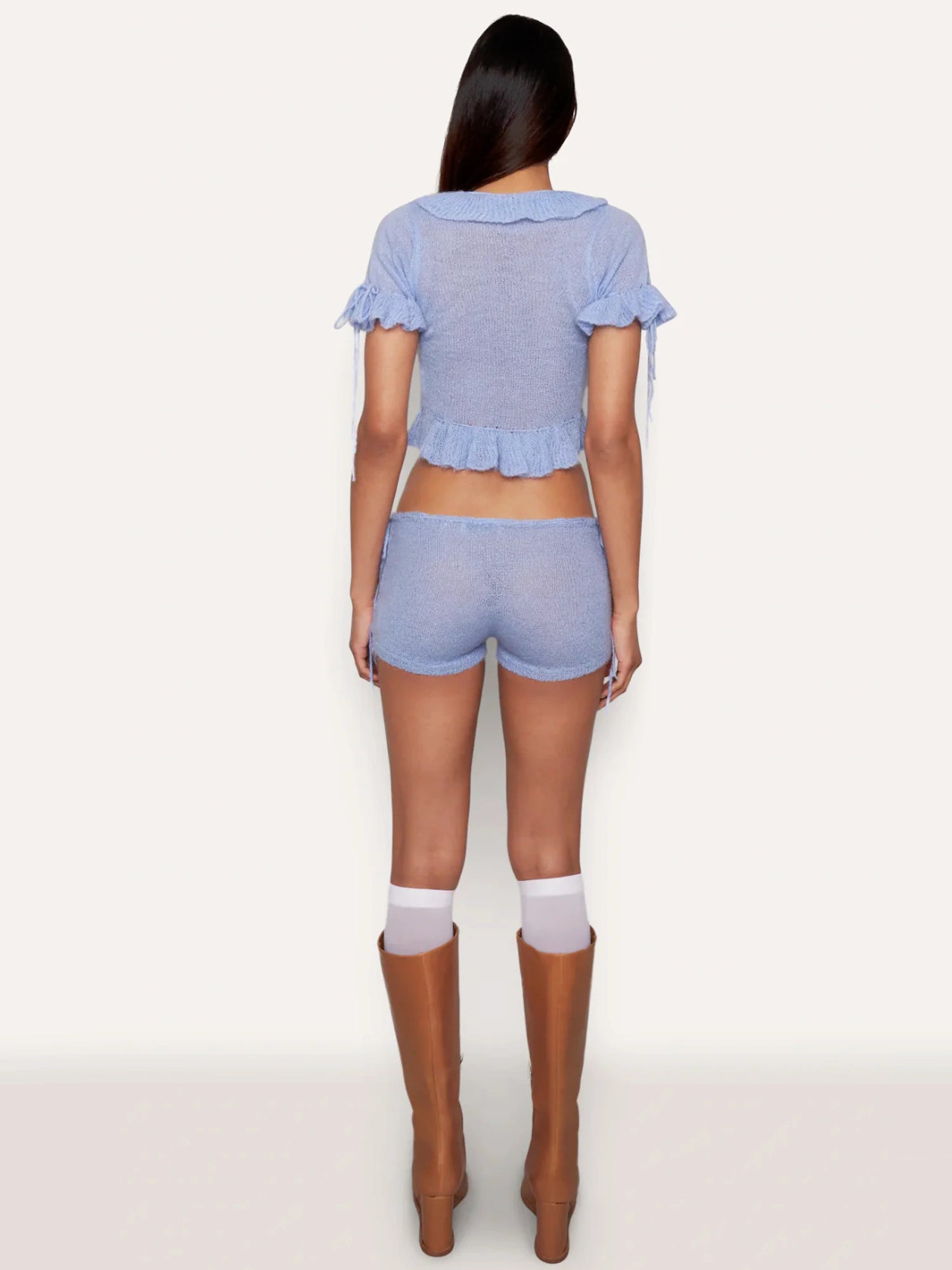 Fluffy Ruffle Knit Shorts Set-CALLISTARI