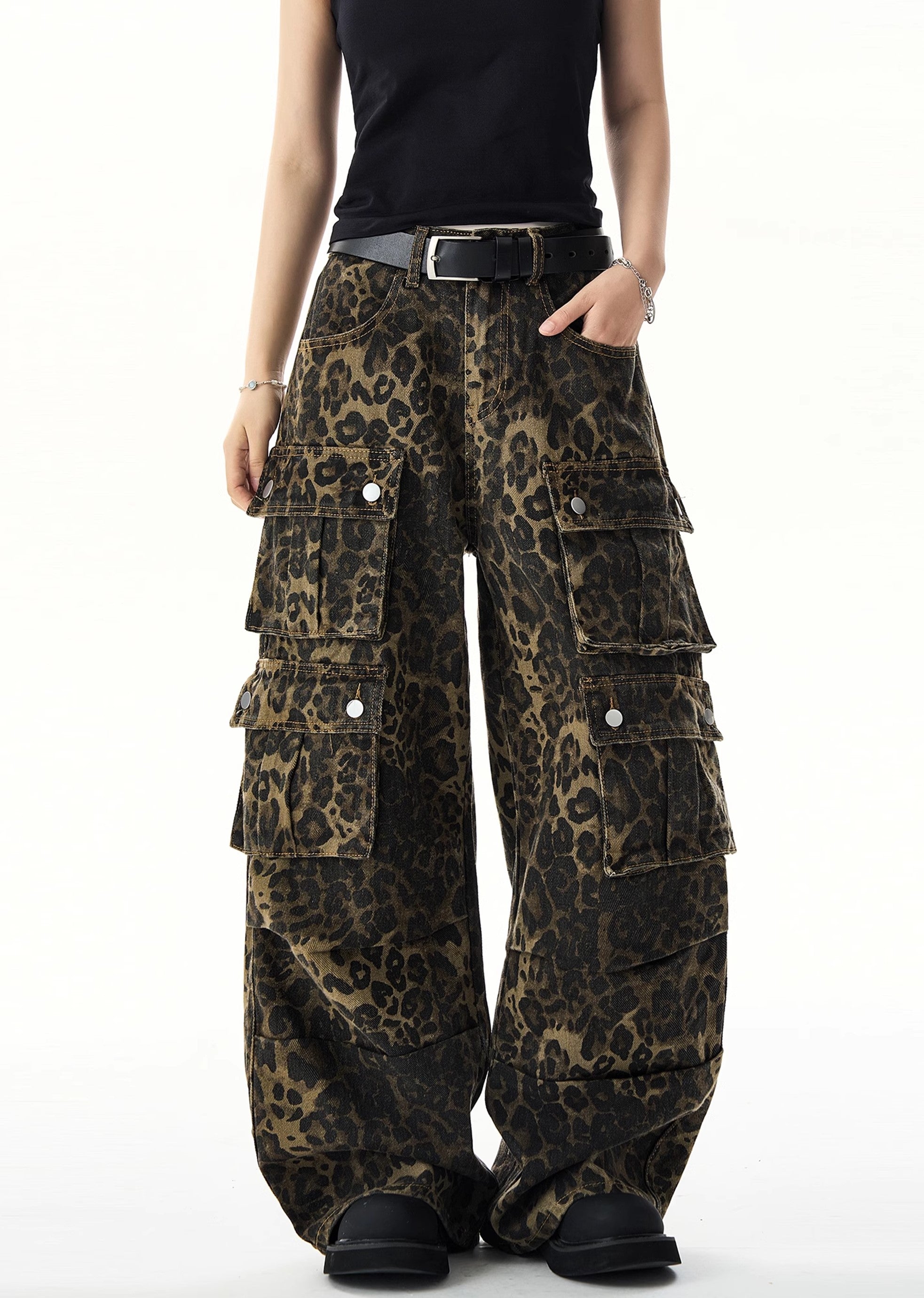 [H GANG X] Wide silhouette leopard print design over cargo pants HX0049-CALLISTARI