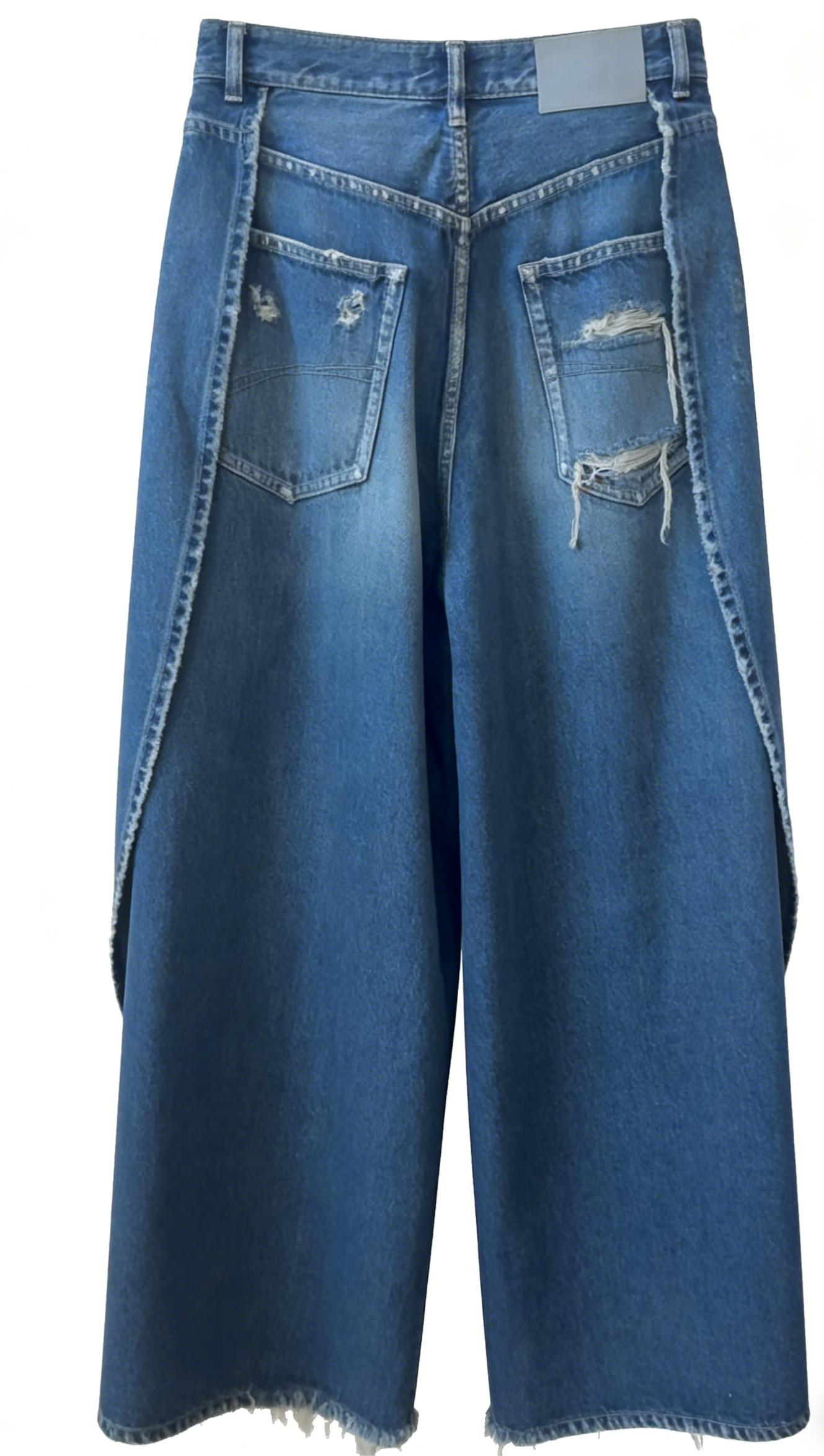 Mid-Wash Pleated Balloon-Leg Denim Jeans