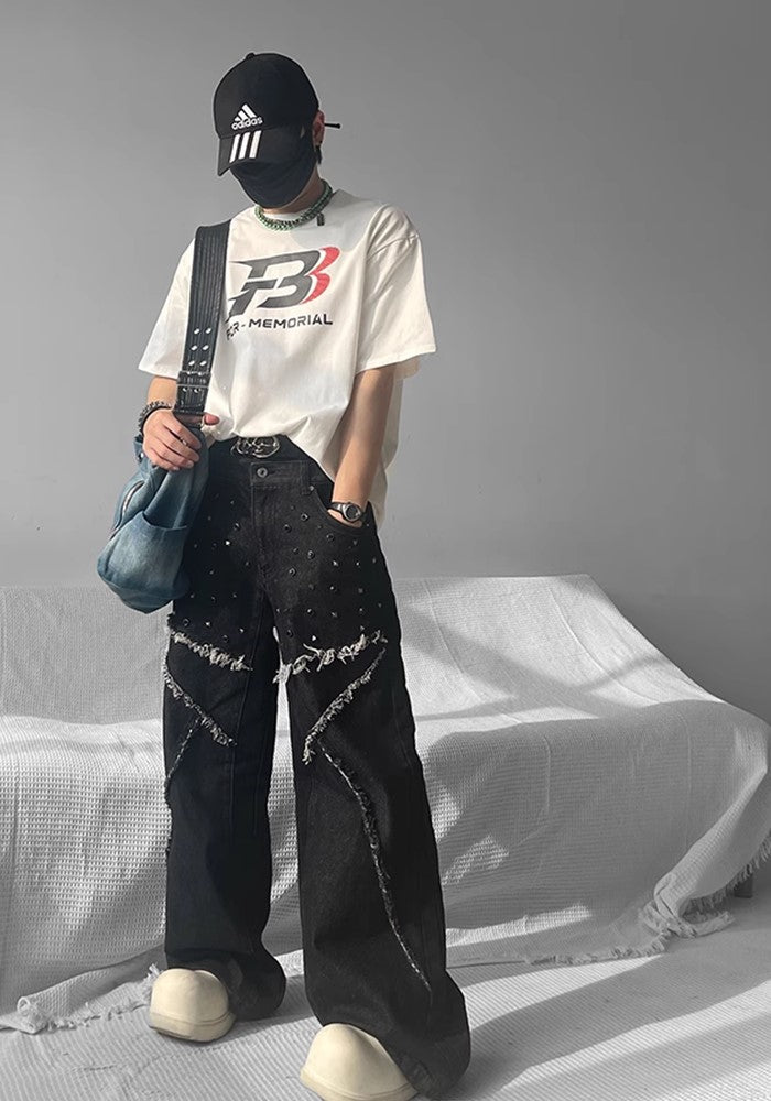 【SHUNP】Fringe patch multi-design wide over denim pants  SP0005-CALLISTARI