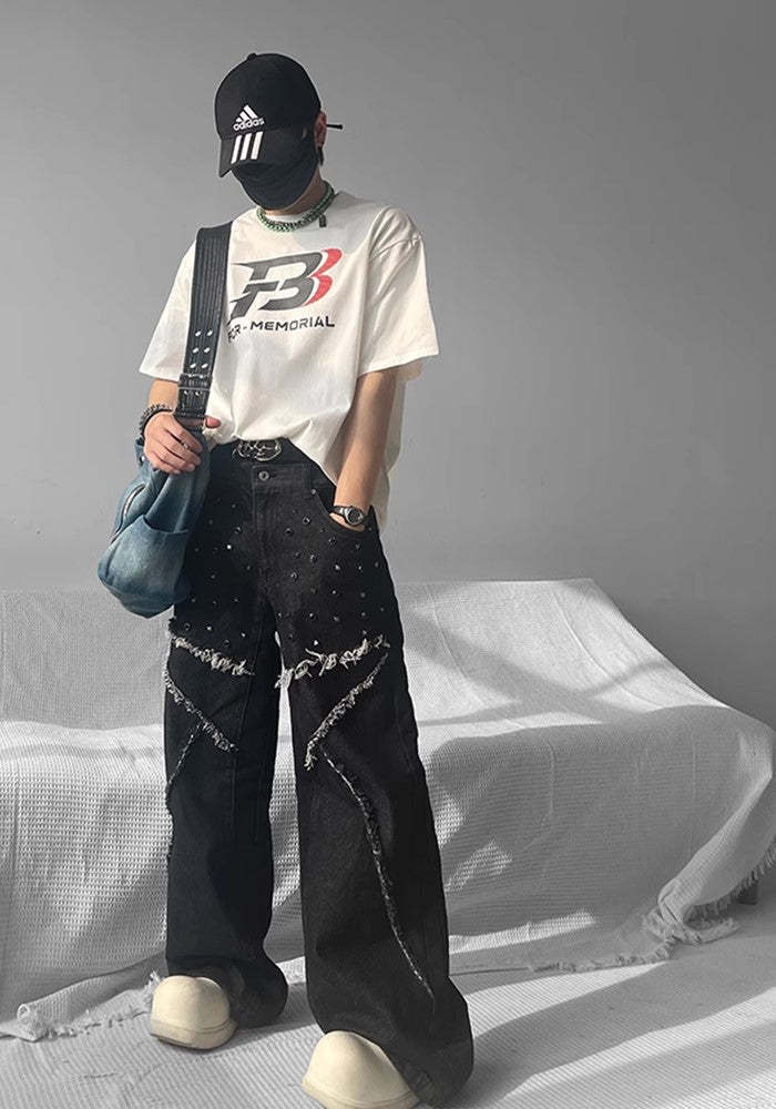 【SHUNP】Fringe patch multi-design wide over denim pants SP0005-CALLISTARI