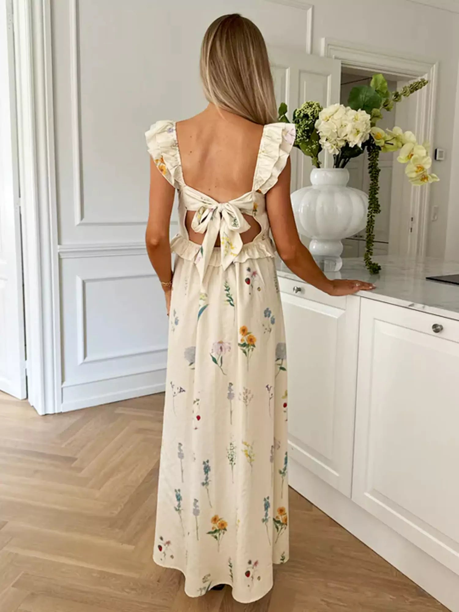 Ivory Floral Elegance Maxi Dress-CALLISTARI