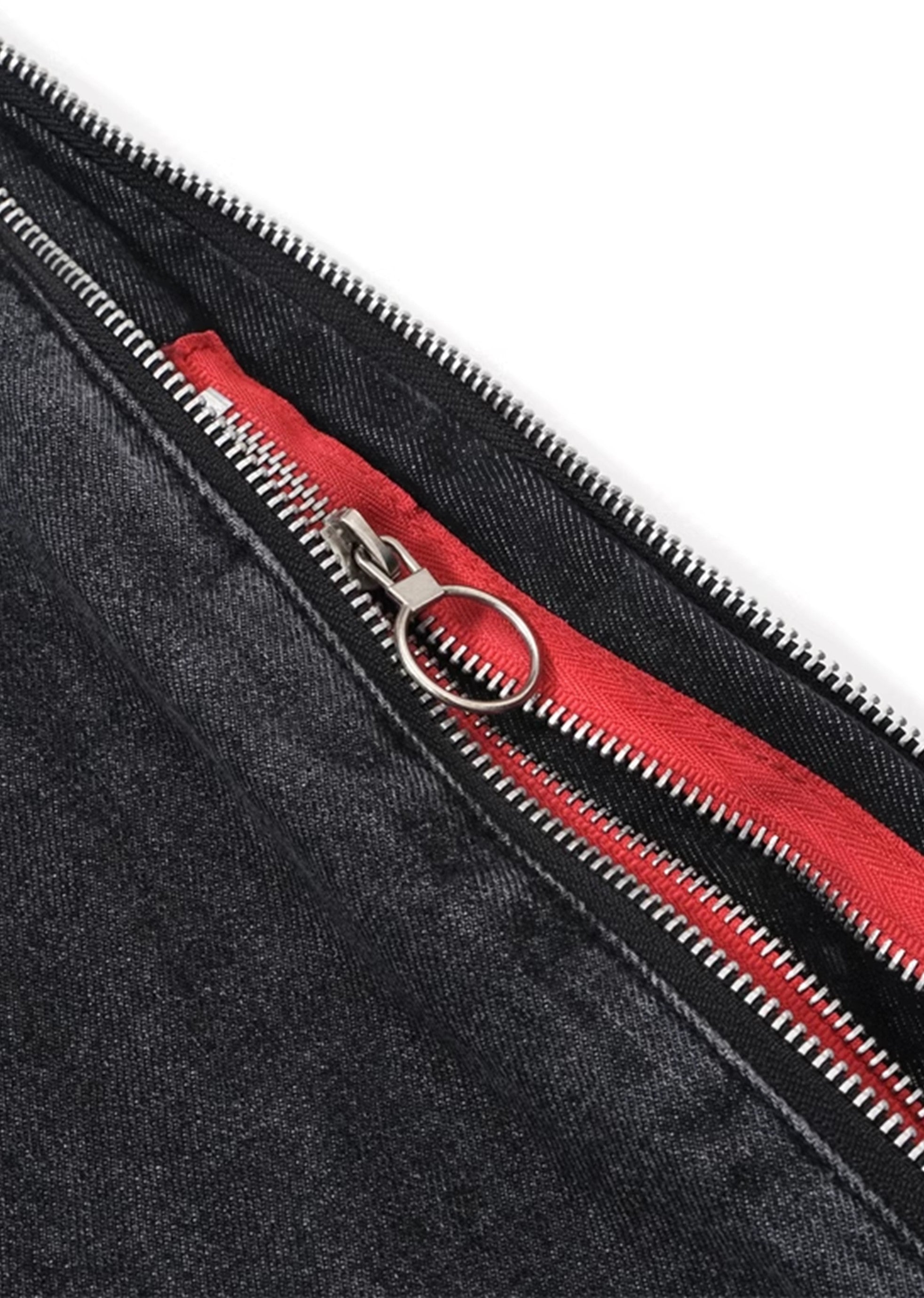 【7/15新作】Red color multiple side line design zipper denim pants  HL3058-CALLISTARI