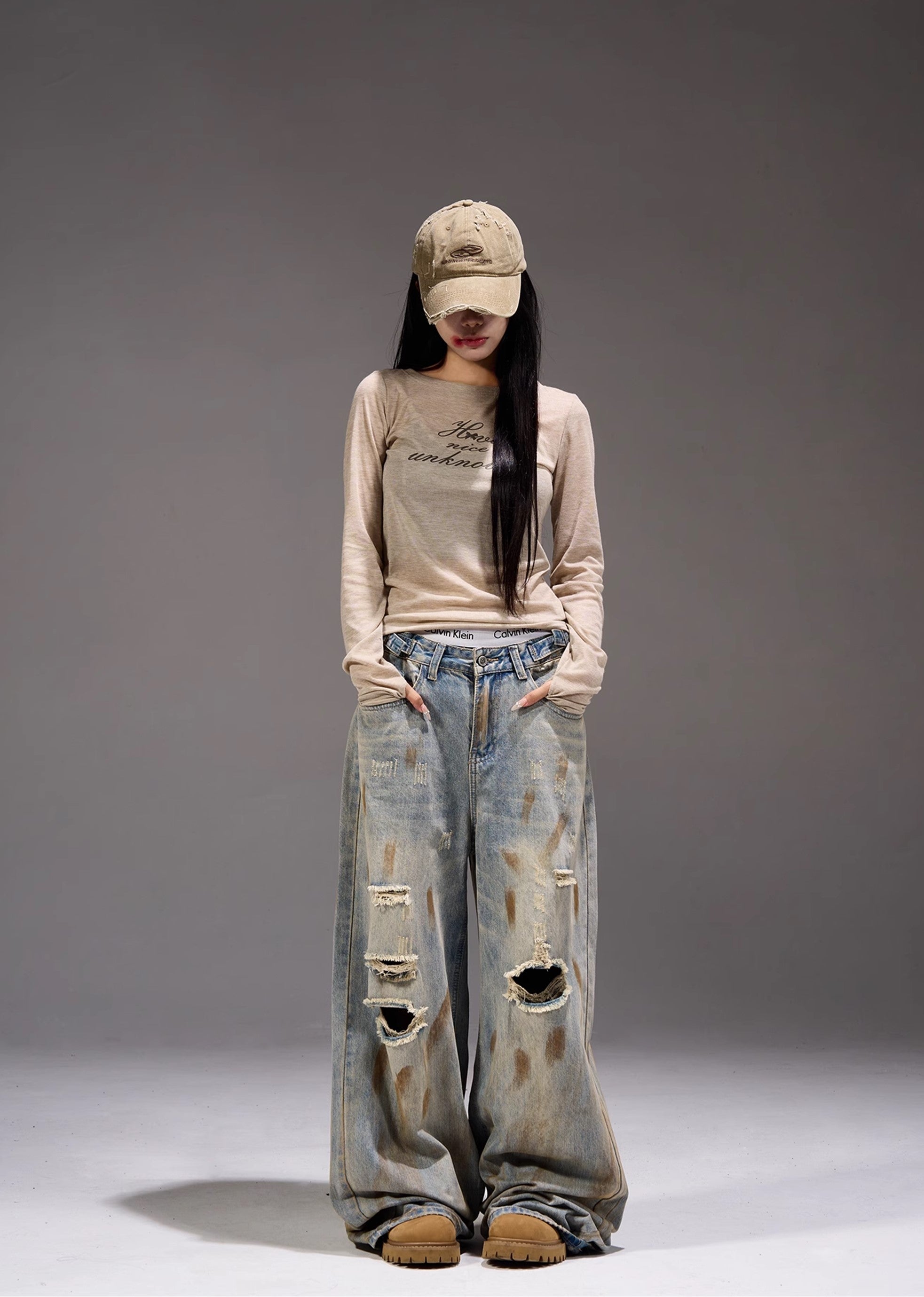 【MAXDSTR】Myriad middle distressed dull wide denim pants  MD0159-CALLISTARI