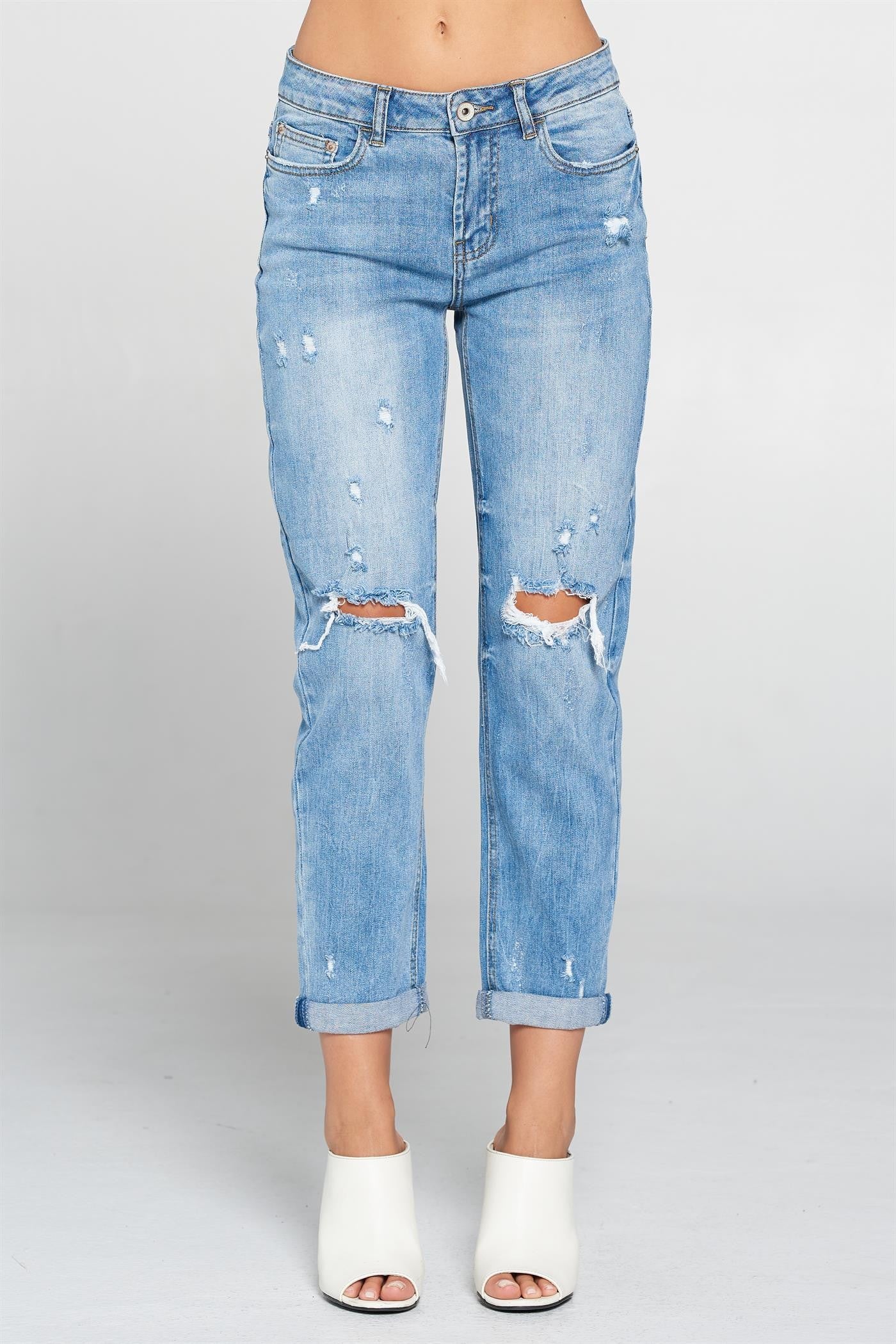 High Rise Destroyed Boyfriend Jeans-Mesadic