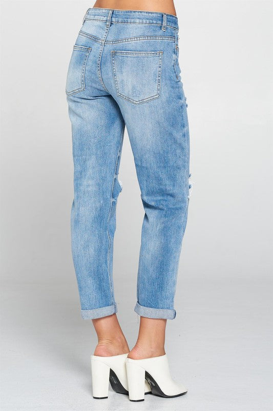 High Rise Destroyed Boyfriend Jeans-Mesadic