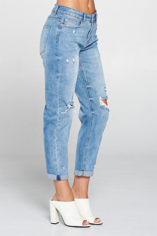 High Rise Destroyed Boyfriend Jeans-Mesadic