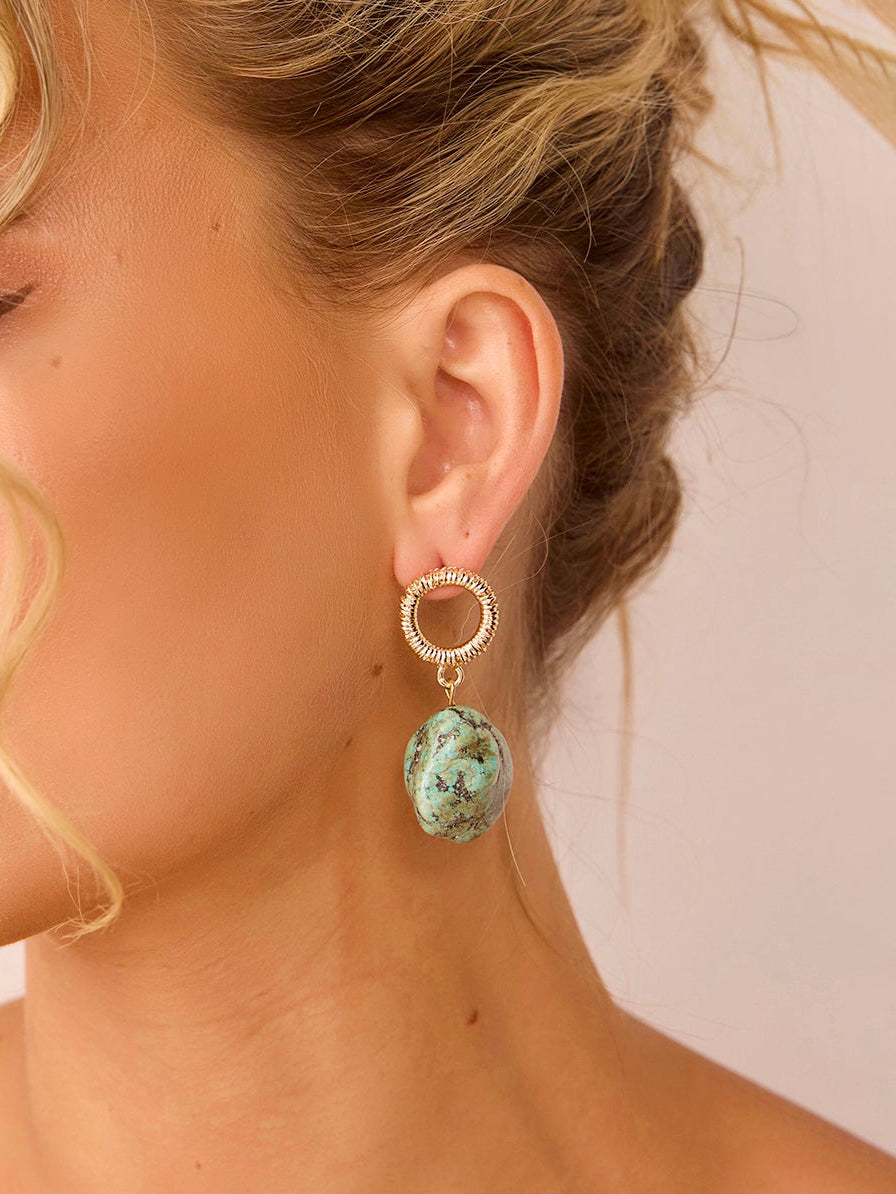 Retro Bohemian Irregular Turquoise Exaggerated Earrings-CALLISTARI