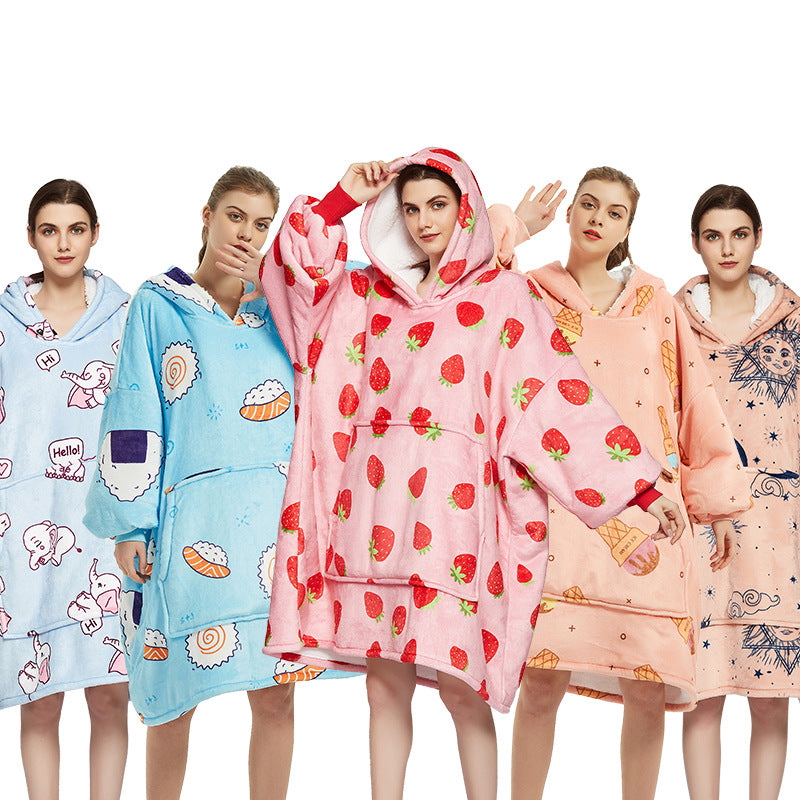 Cozy Oversized Printed Fleece Blanket Hoodie-CALLISTARI