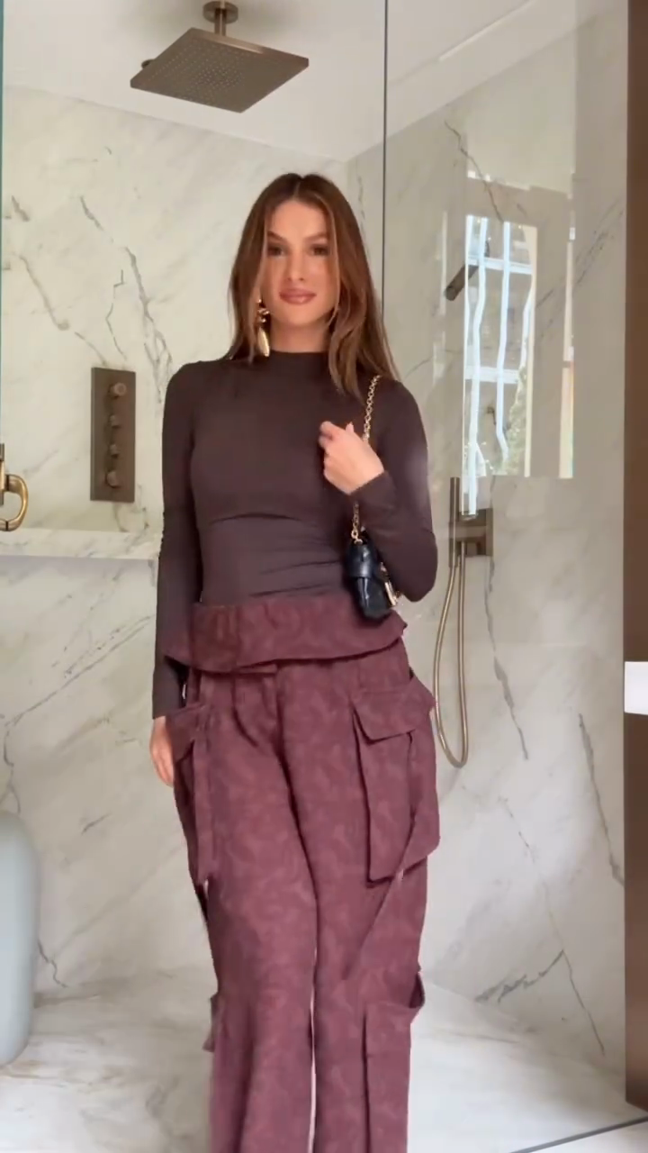 Burgundy washed cargo pants-Trafni