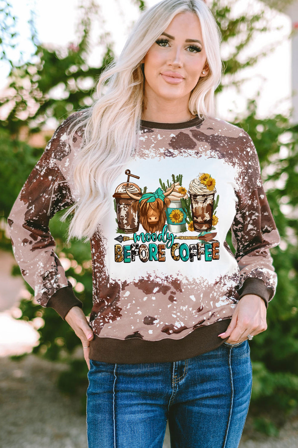 BEFORE COFFEE Graphic Printed Long Sleeve Sweatshirt-CALLISTARI