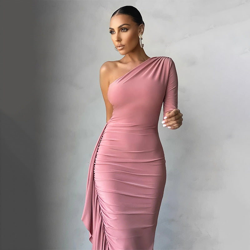 Rose Pink Asymmetric Maxi Dress-CALLISTARI