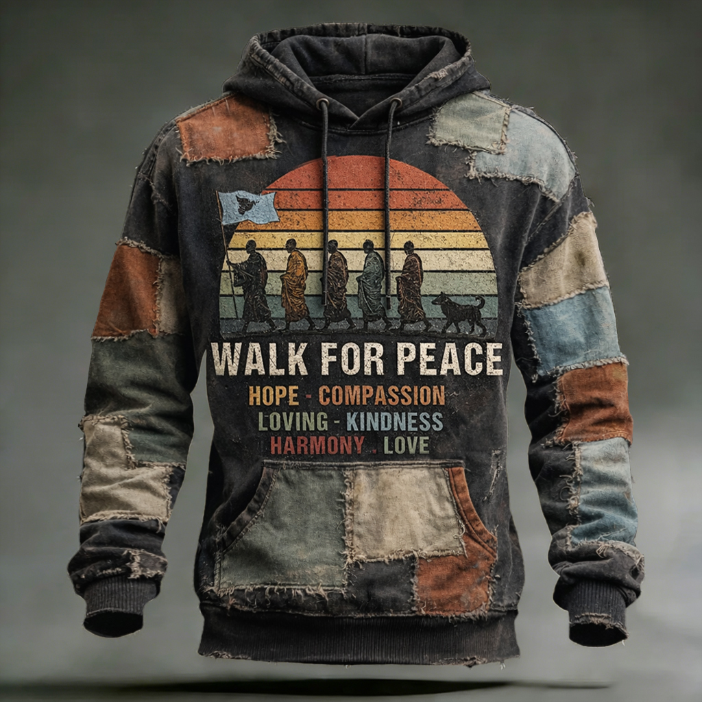 Walk For Peace Artistic Patchwork Print Hoodie