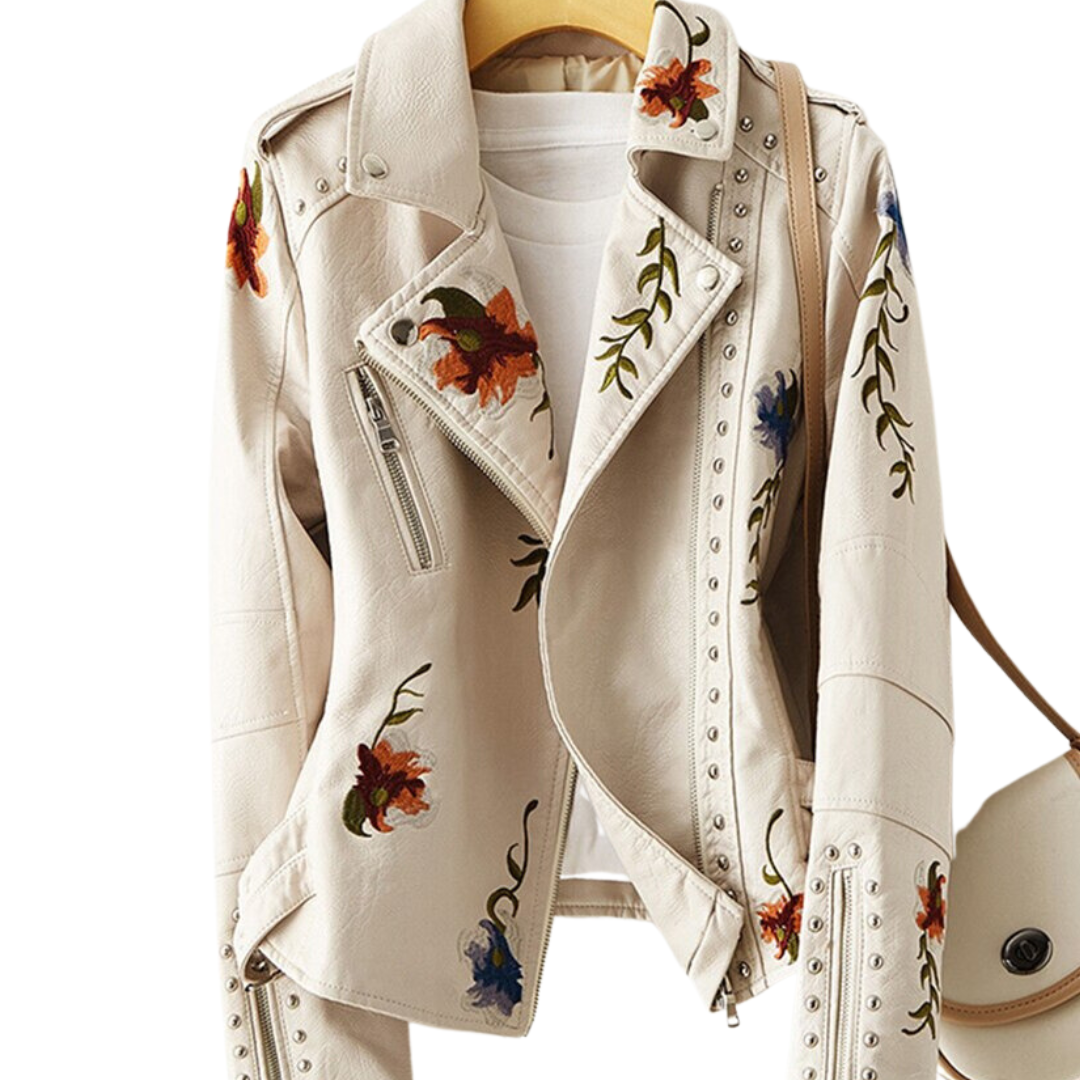 Flora - Vegane Lederjacke für Damen mit Blumenverzierungen-CALLISTARI