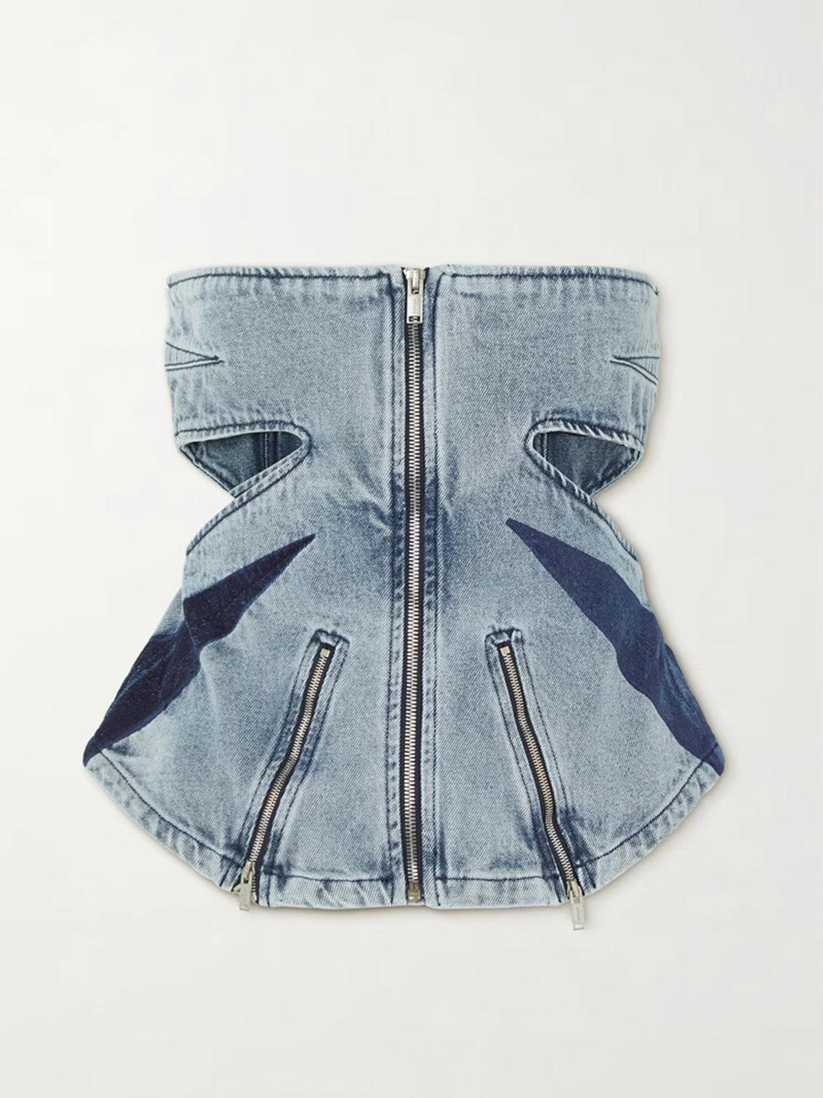Amarel Strapless Cutout Zip Denim Top - Mew Mews