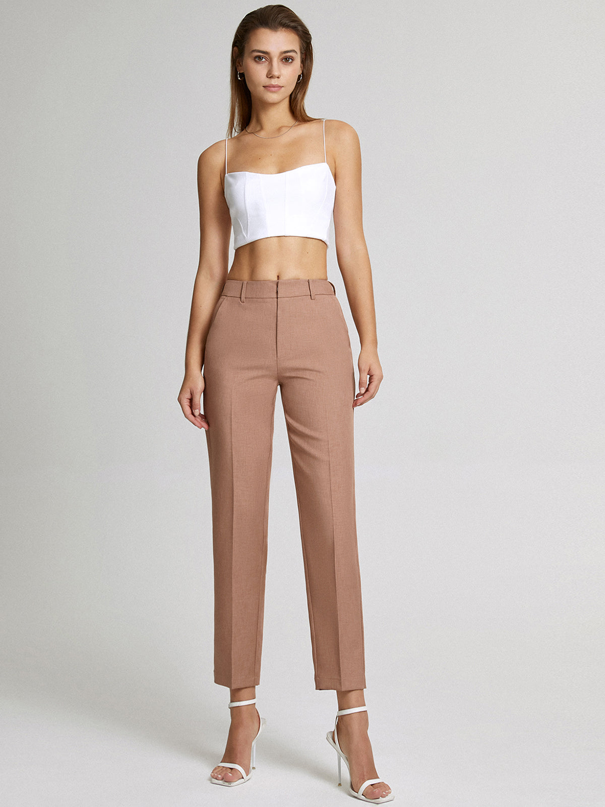 High Waisted Cropped Skinny Straight Leg Trousers-CALLISTARI