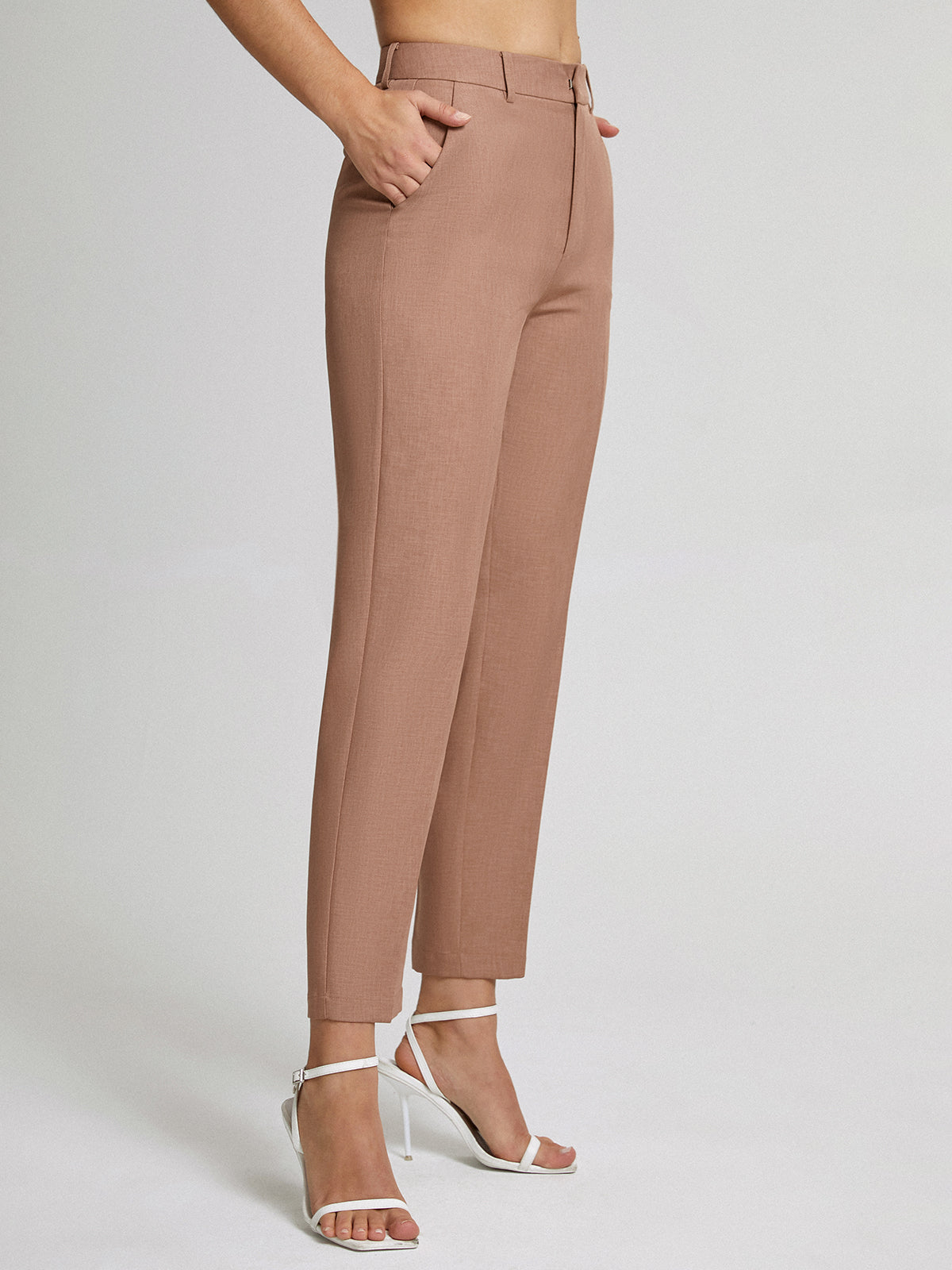 High Waisted Cropped Skinny Straight Leg Trousers-CALLISTARI