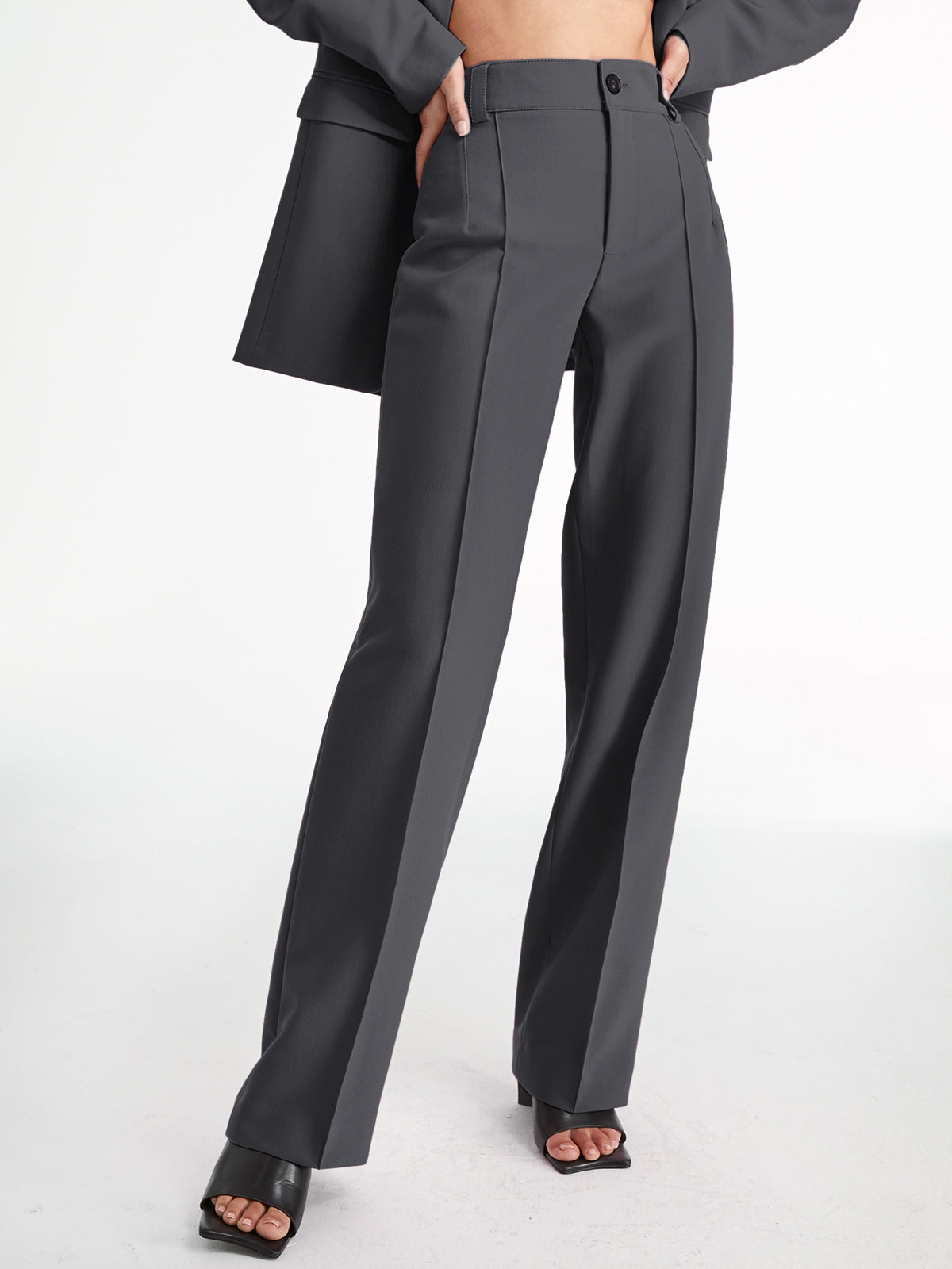 High Waisted Pleat Front Solid Colored Straight Leg Trousers-CALLISTARI