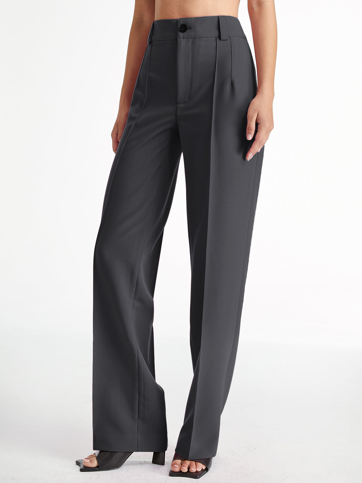 High Waisted Pleat Front Solid Colored Straight Leg Trousers-CALLISTARI