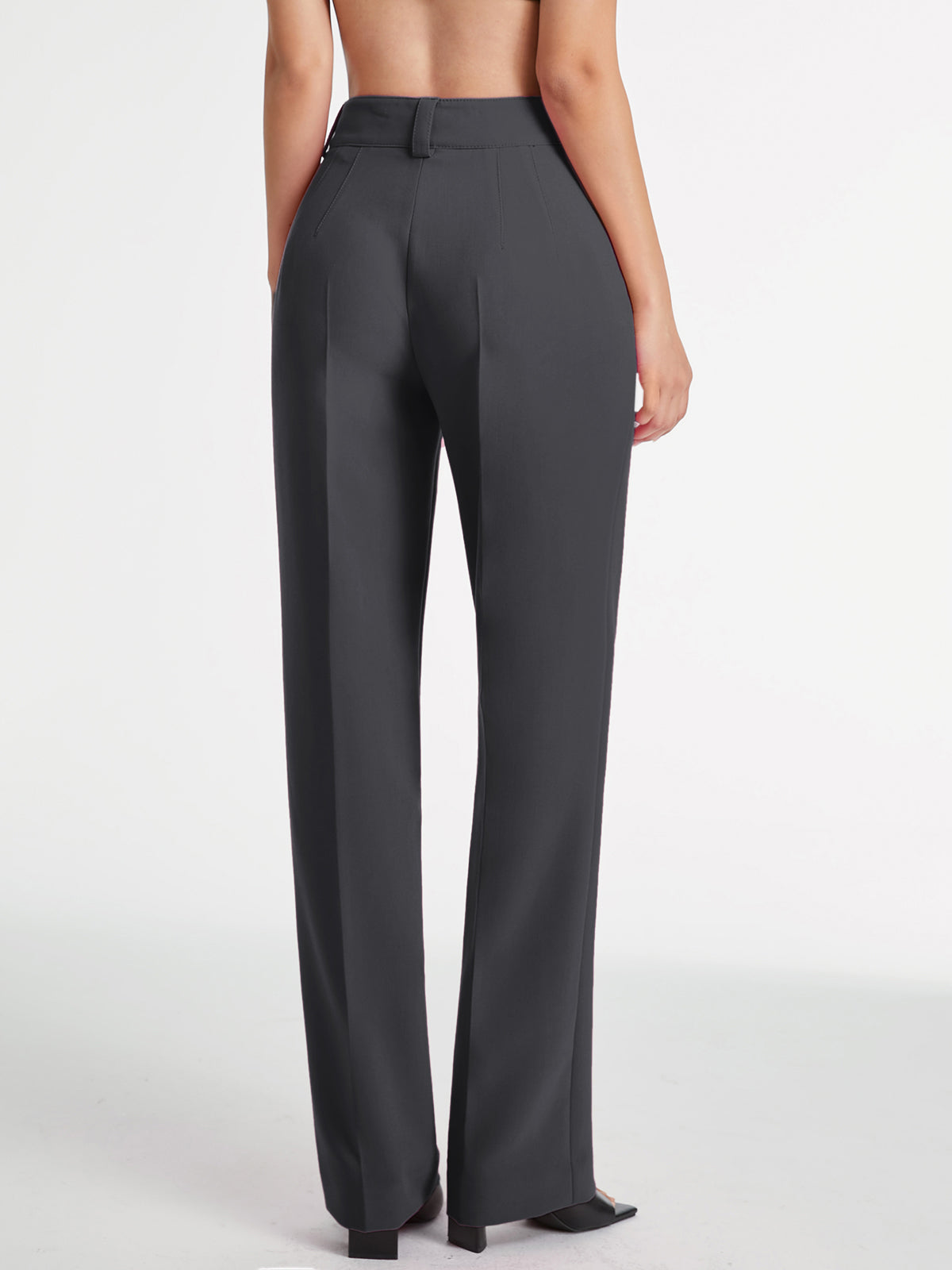 High Waisted Pleat Front Solid Colored Straight Leg Trousers-CALLISTARI