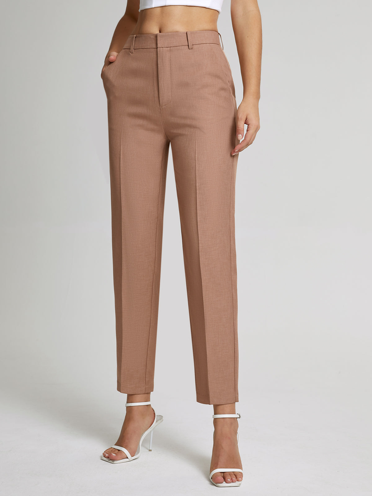 High Waisted Cropped Skinny Straight Leg Trousers-CALLISTARI