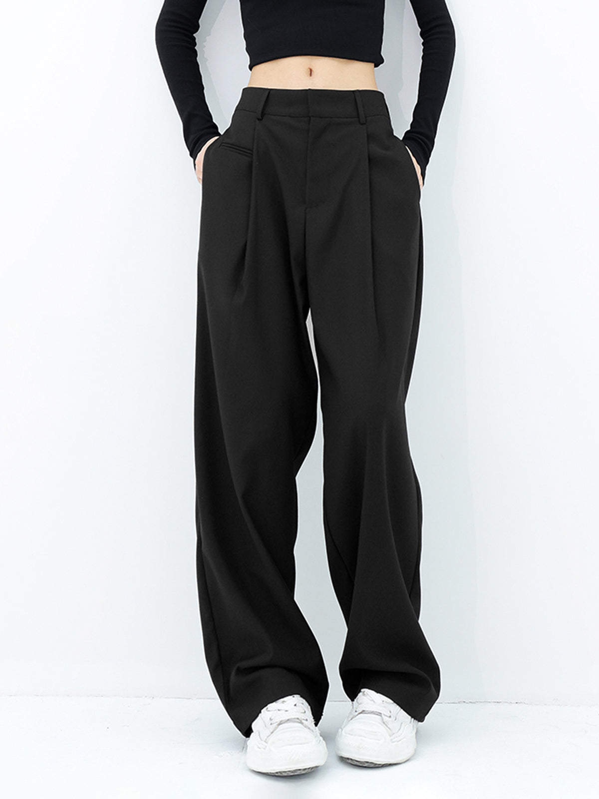 Basic Baggy Wide Leg Dress Pants-Mesadic