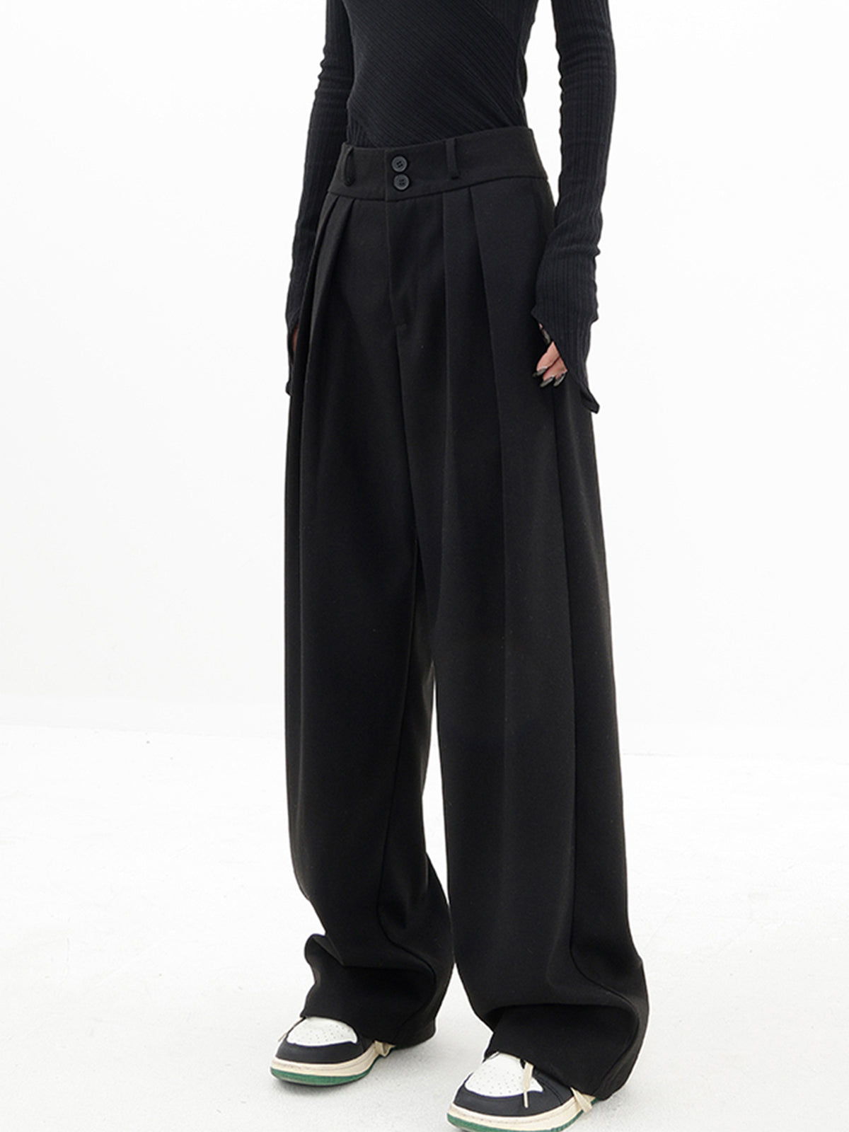 Double Buttons Wide Leg Dress Pants-CALLISTARI
