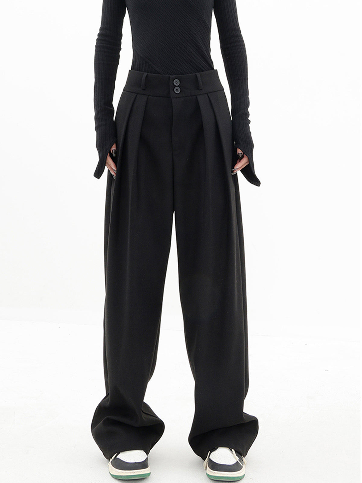 Double Buttons Wide Leg Dress Pants-CALLISTARI