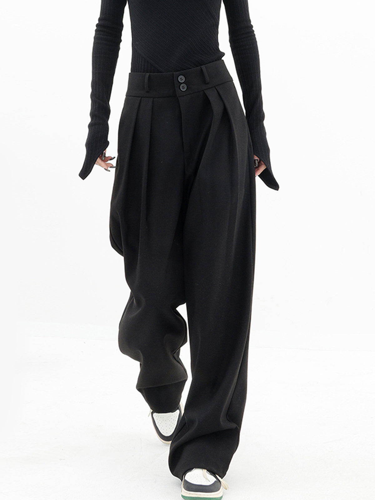 Double Buttons Wide Leg Dress Pants-CALLISTARI