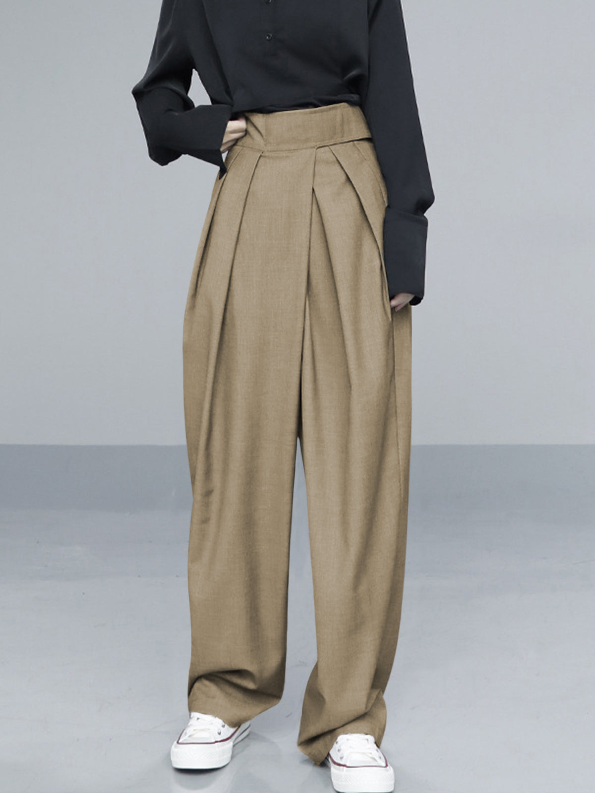 Hook-and-Loop Fastener Wide Leg Velcro Pants-Mesadic