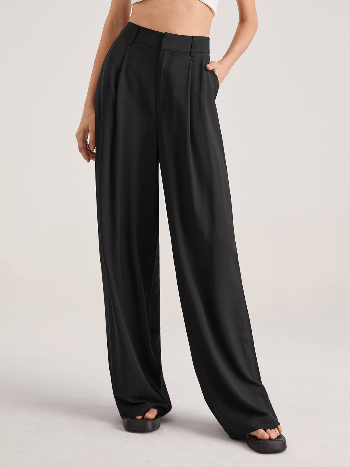 Oversized High Waisted Pleat Front Trousers-CALLISTARI