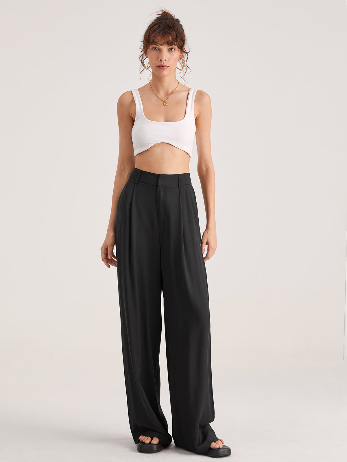 Oversized High Waisted Pleat Front Trousers-CALLISTARI