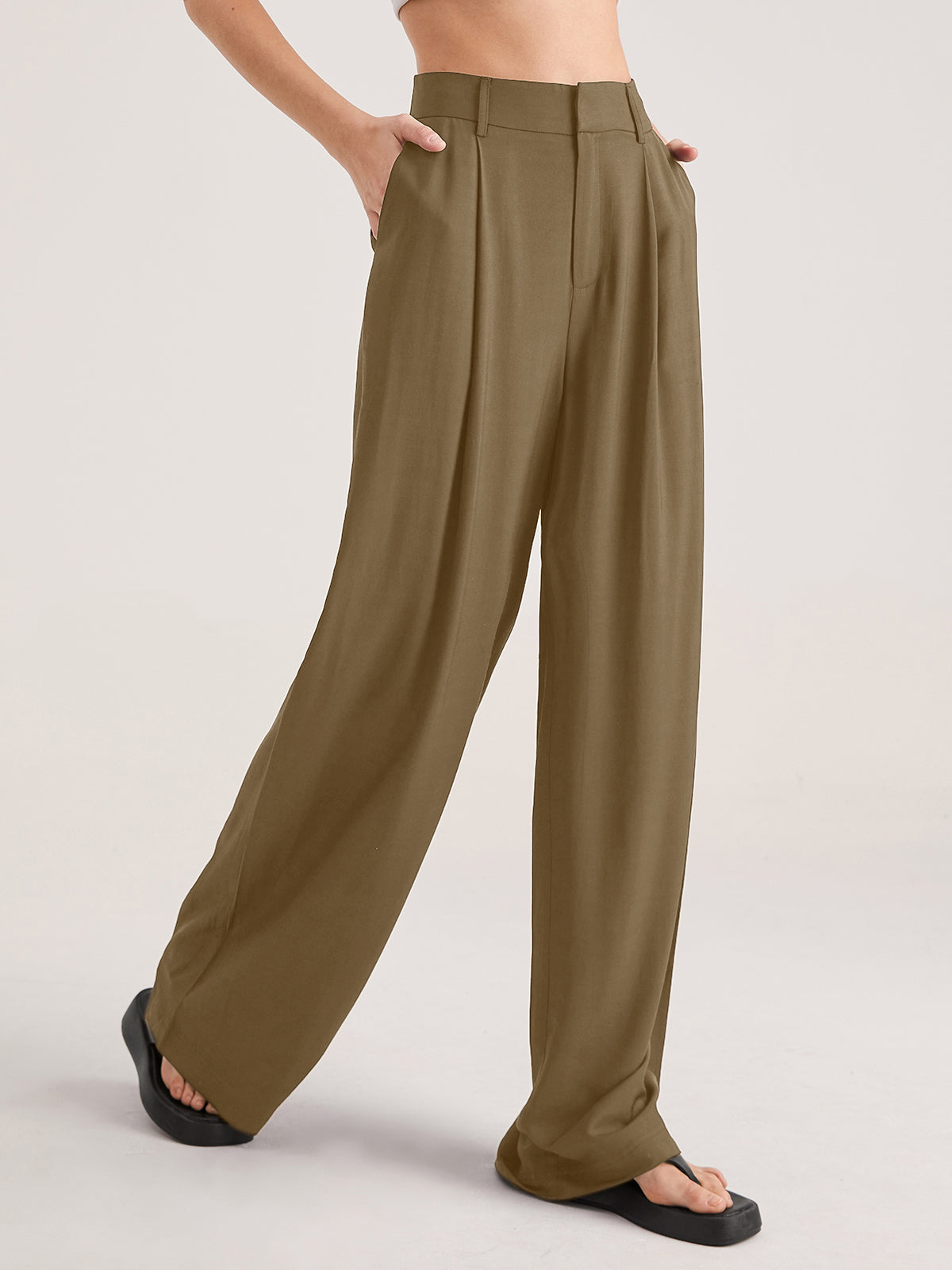 Oversized High Waisted Pleat Front Trousers-CALLISTARI