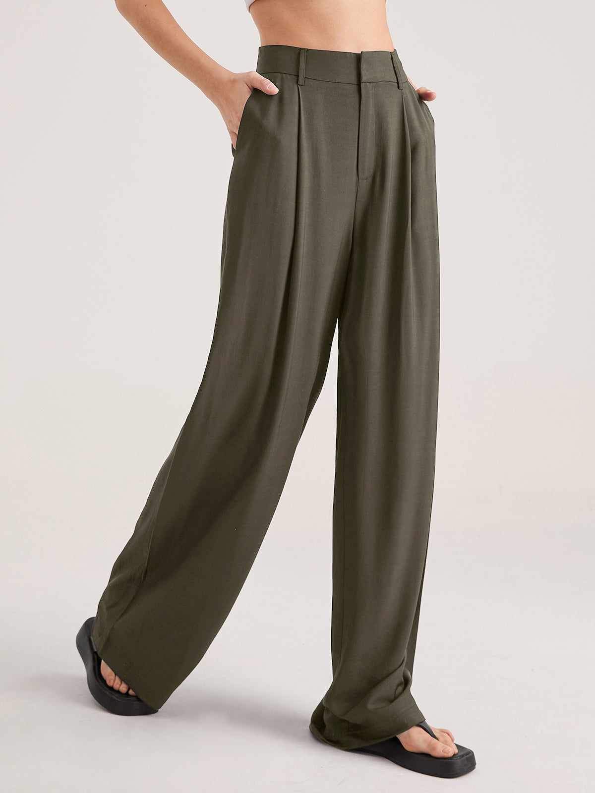 Oversized High Waisted Pleat Front Trousers-CALLISTARI