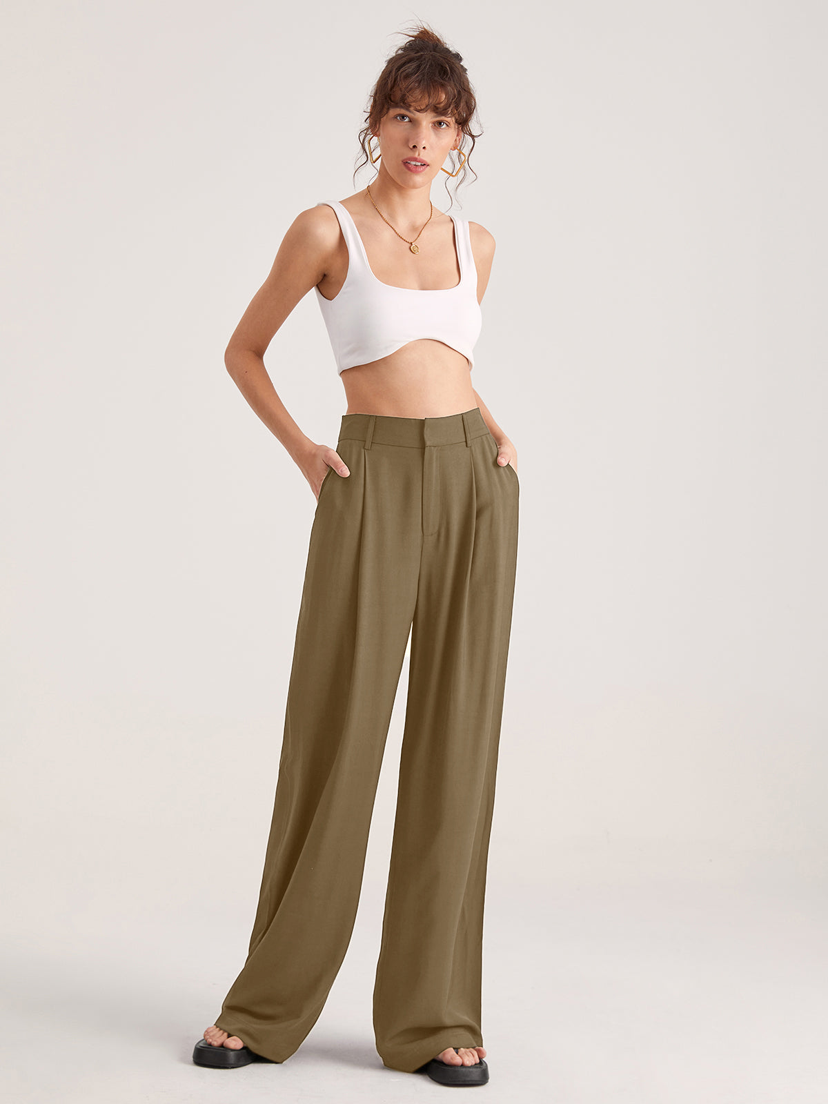 Oversized High Waisted Pleat Front Trousers-CALLISTARI