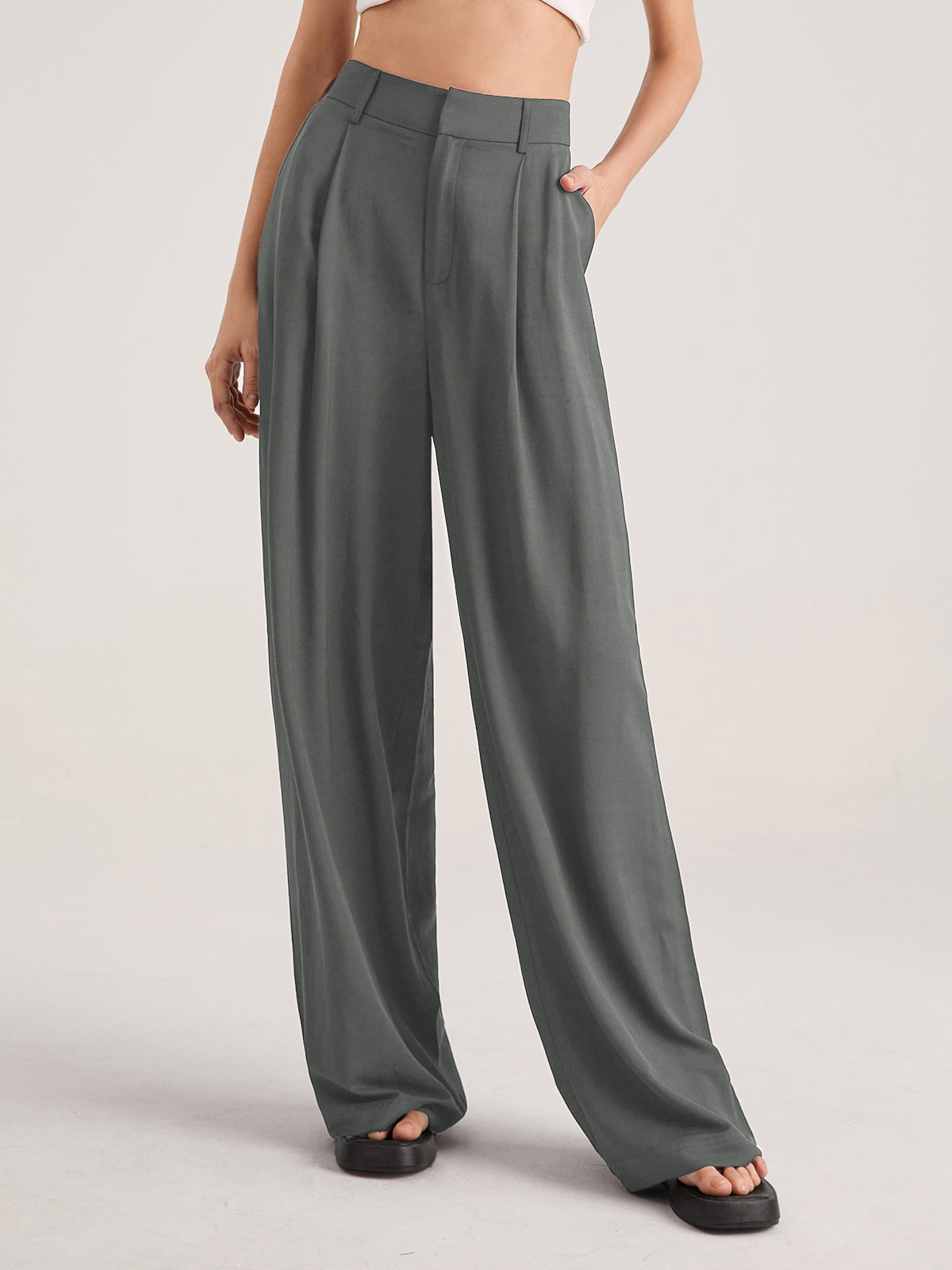 Oversized High Waisted Pleat Front Trousers-CALLISTARI