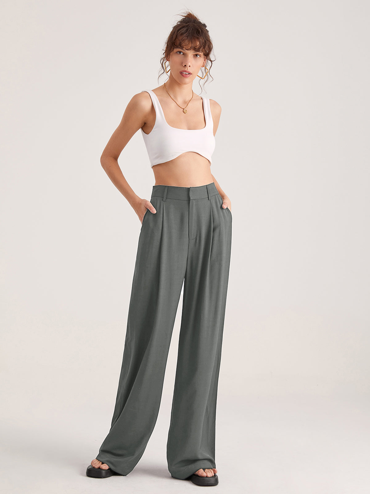 Oversized High Waisted Pleat Front Trousers-CALLISTARI