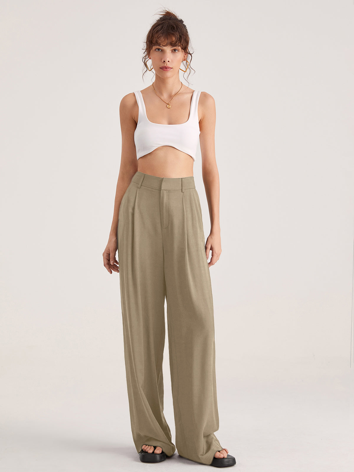 Oversized High Waisted Pleat Front Trousers-CALLISTARI