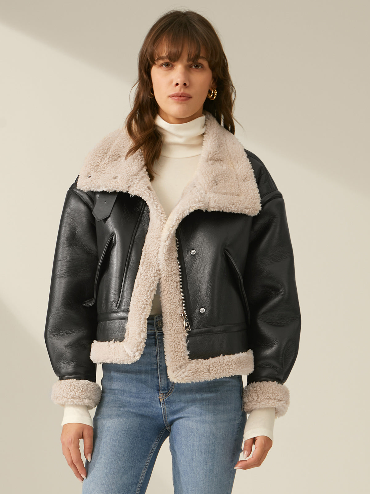 Sherpa Lined Shearling Leather Flight Jacket-CALLISTARI