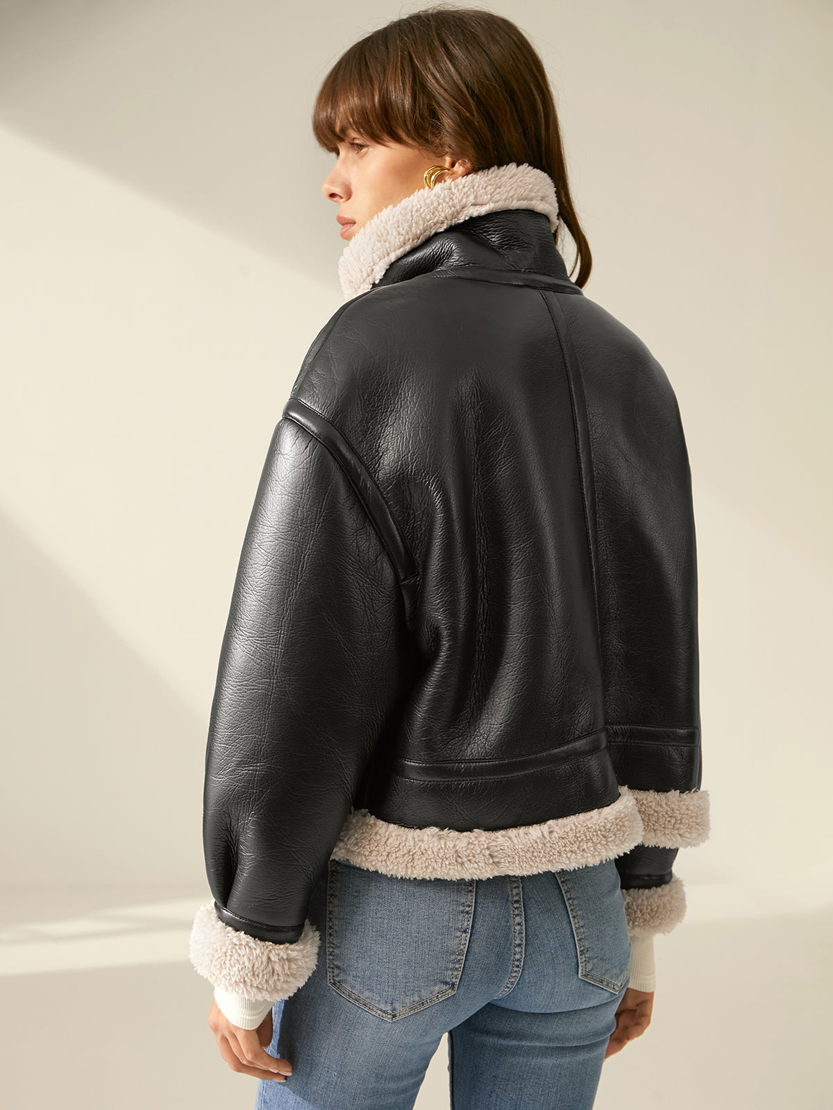 Sherpa Lined Shearling Leather Flight Jacket-CALLISTARI