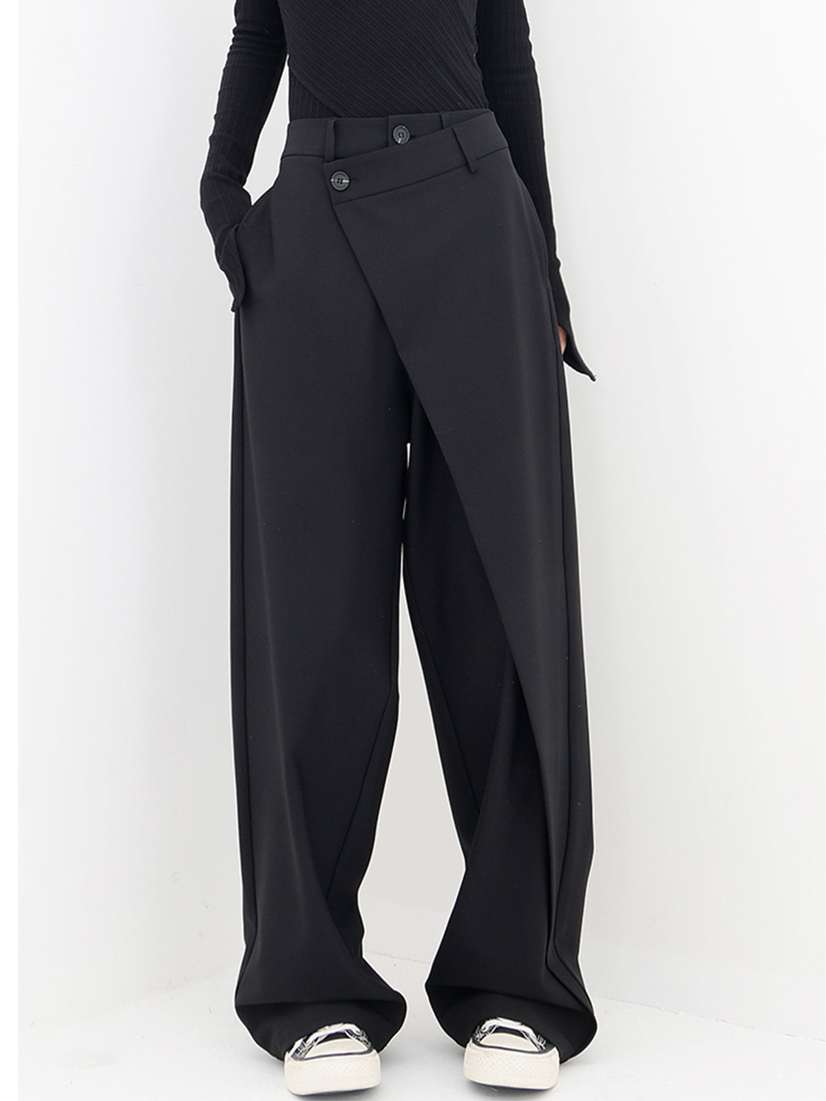Asymmetrical Layer Button Wide Leg Dress Pants-CALLISTARI