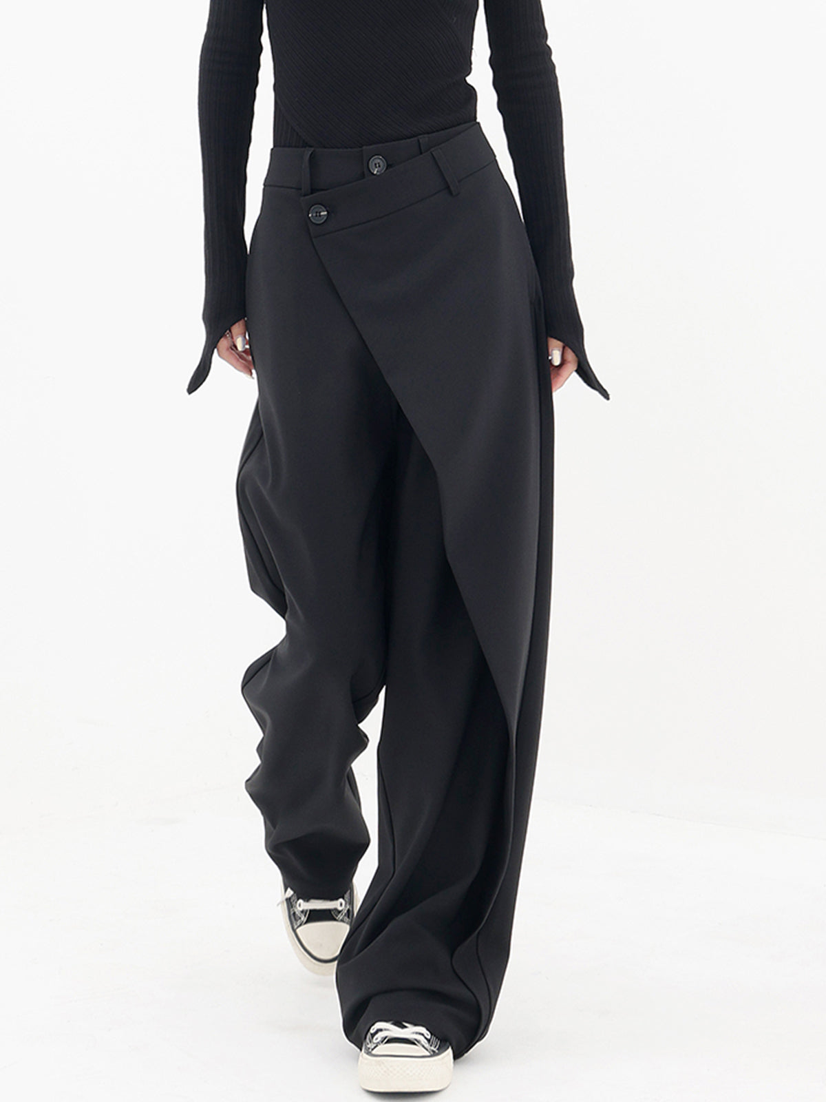 Asymmetrical Layer Button Wide Leg Dress Pants-CALLISTARI