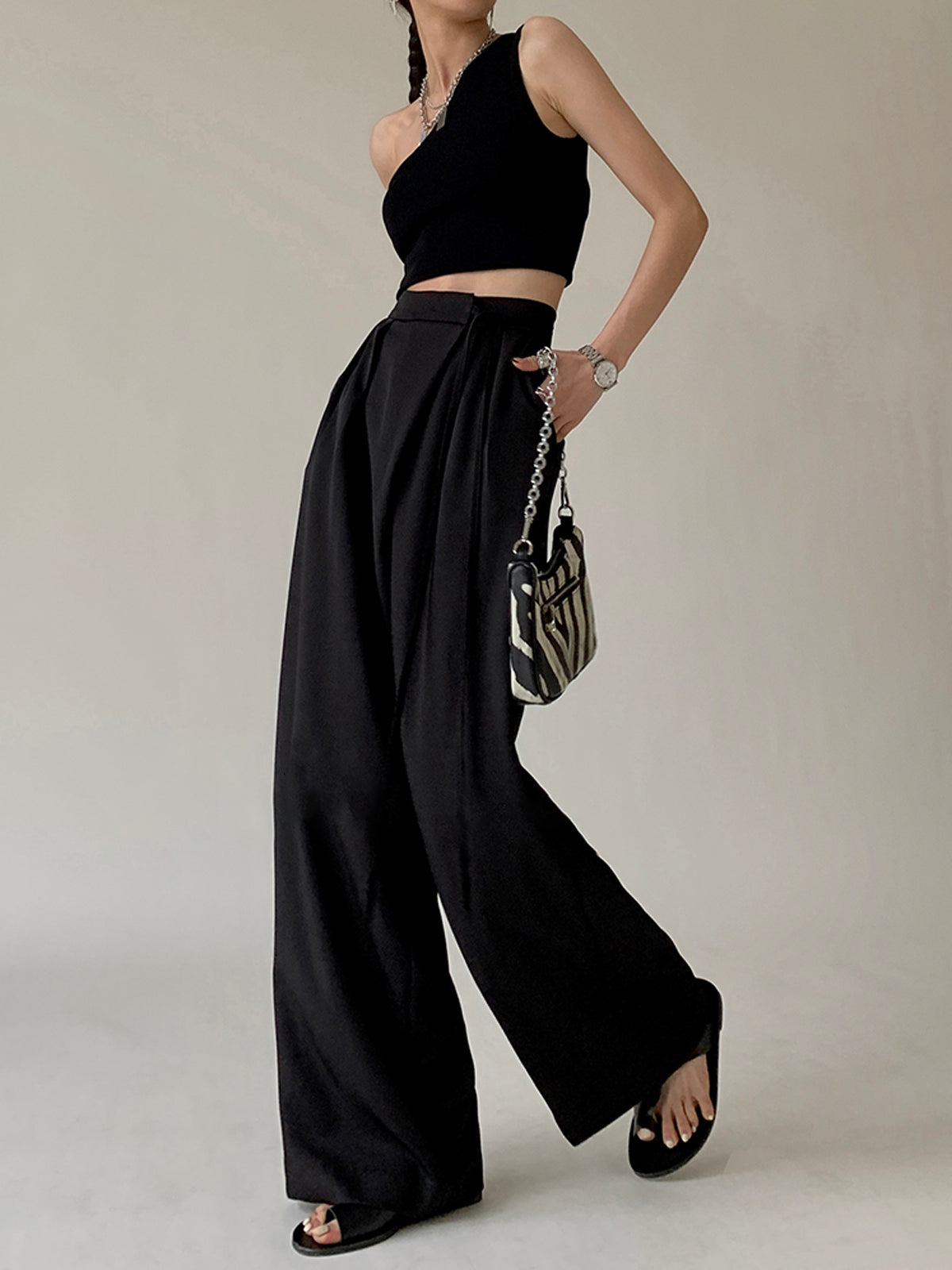 Tie Waist Flowy Wide Leg Dress Pants-Mesadic