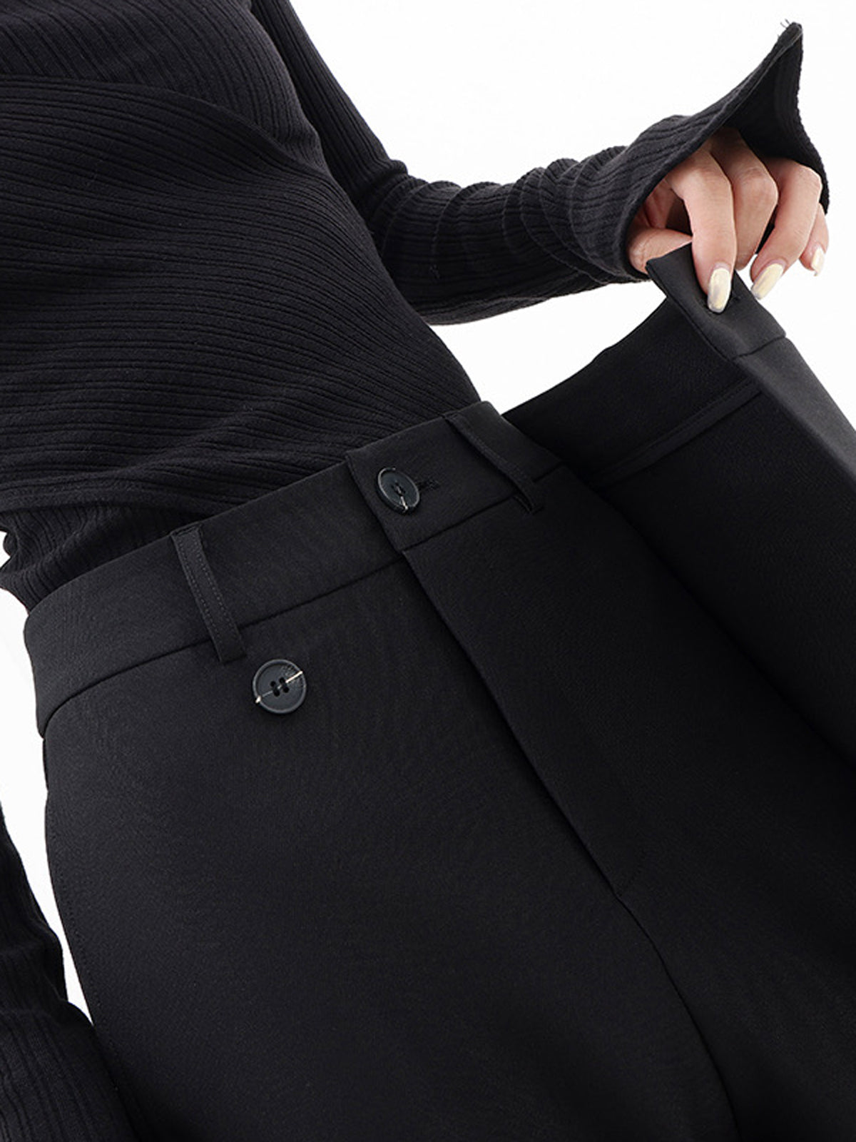 Asymmetrical Layer Button Wide Leg Dress Pants-CALLISTARI