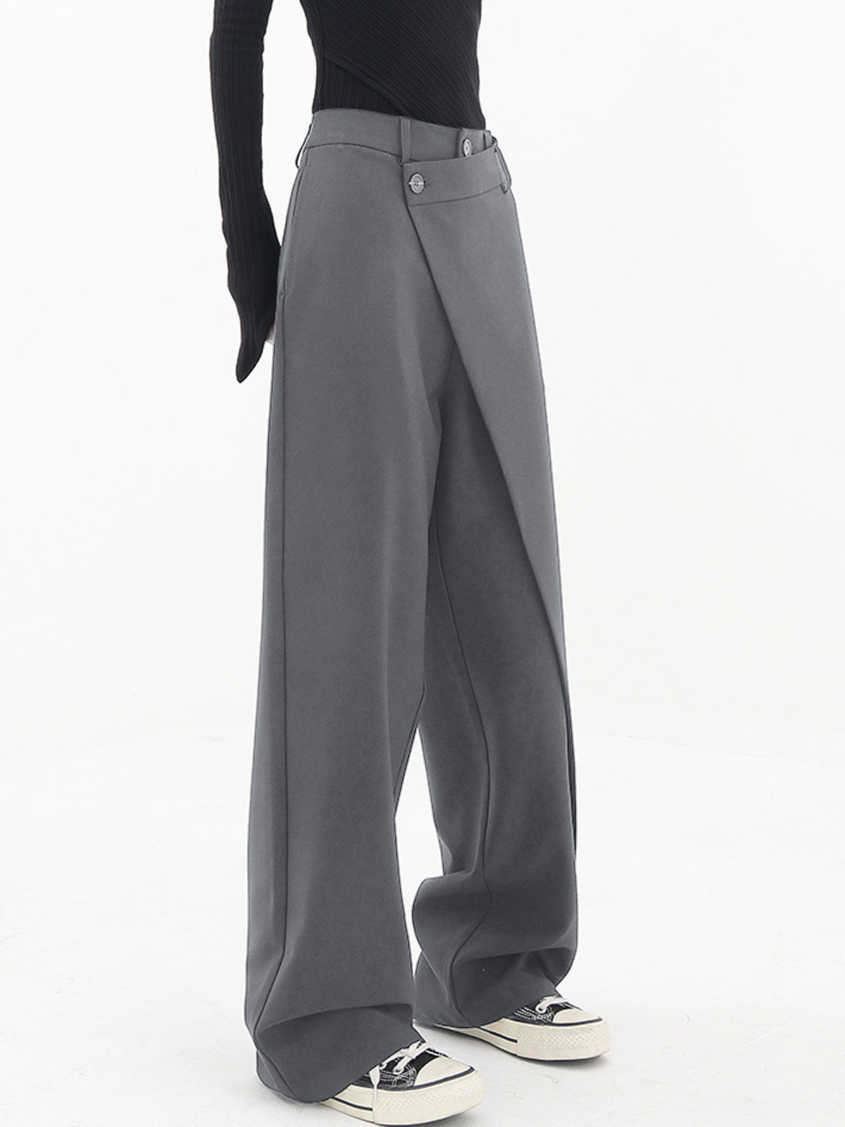 Asymmetrical Layer Button Wide Leg Dress Pants-CALLISTARI
